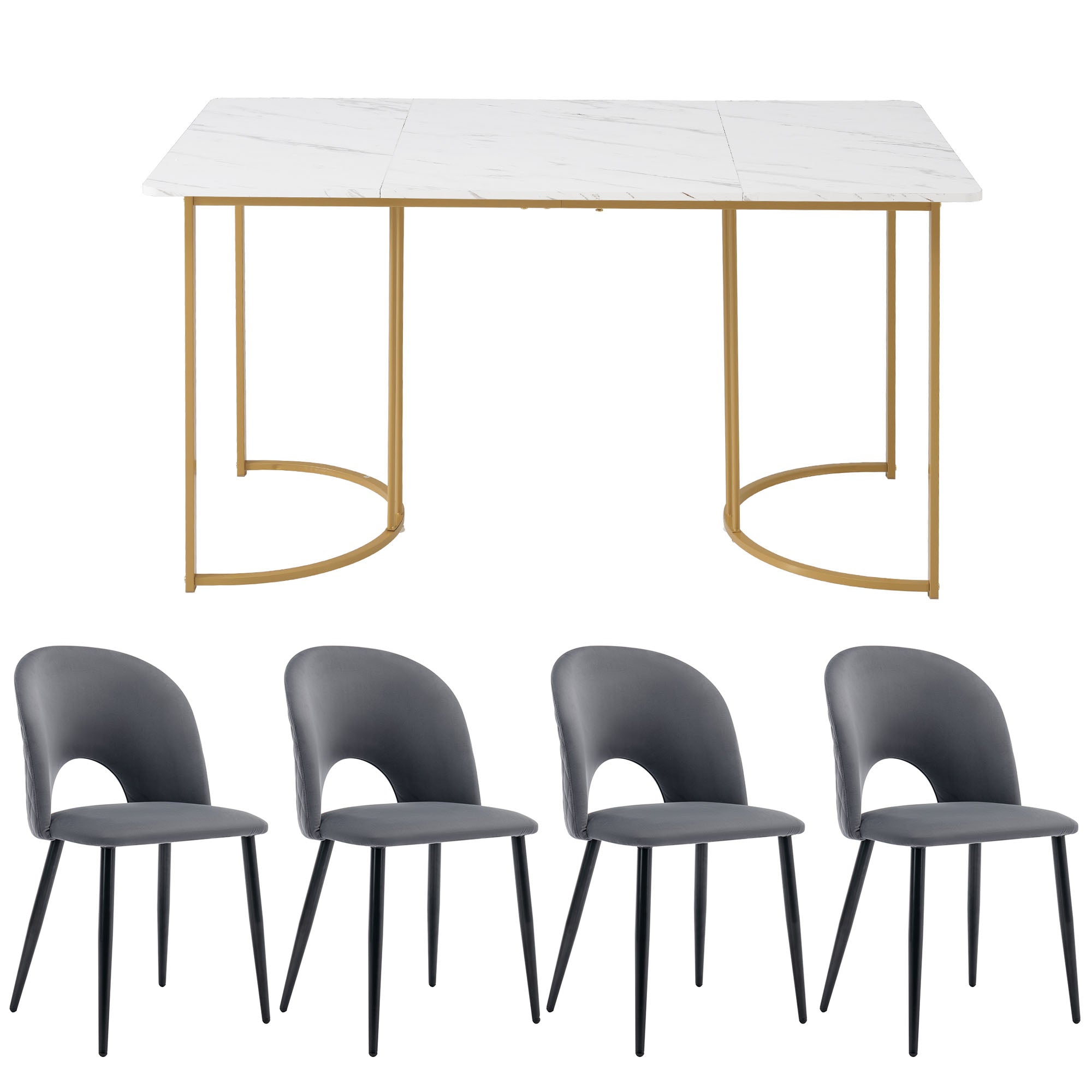 Logidon eetgroep 140x80cm eettafelset 4 stoelen grijs fluweel