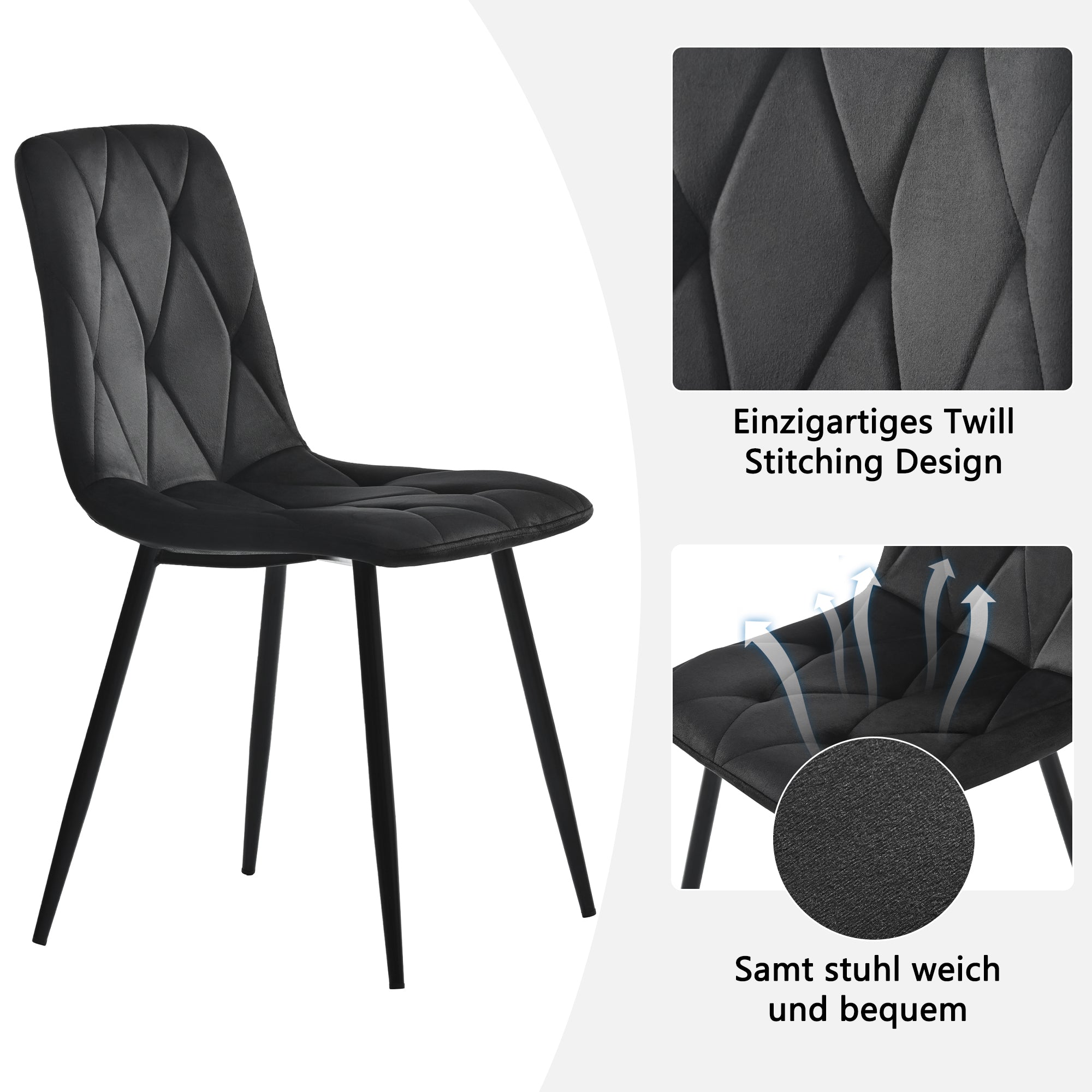 Logidon Hexagon marmeren witte eettafelset en zwart fluwelen stoelen