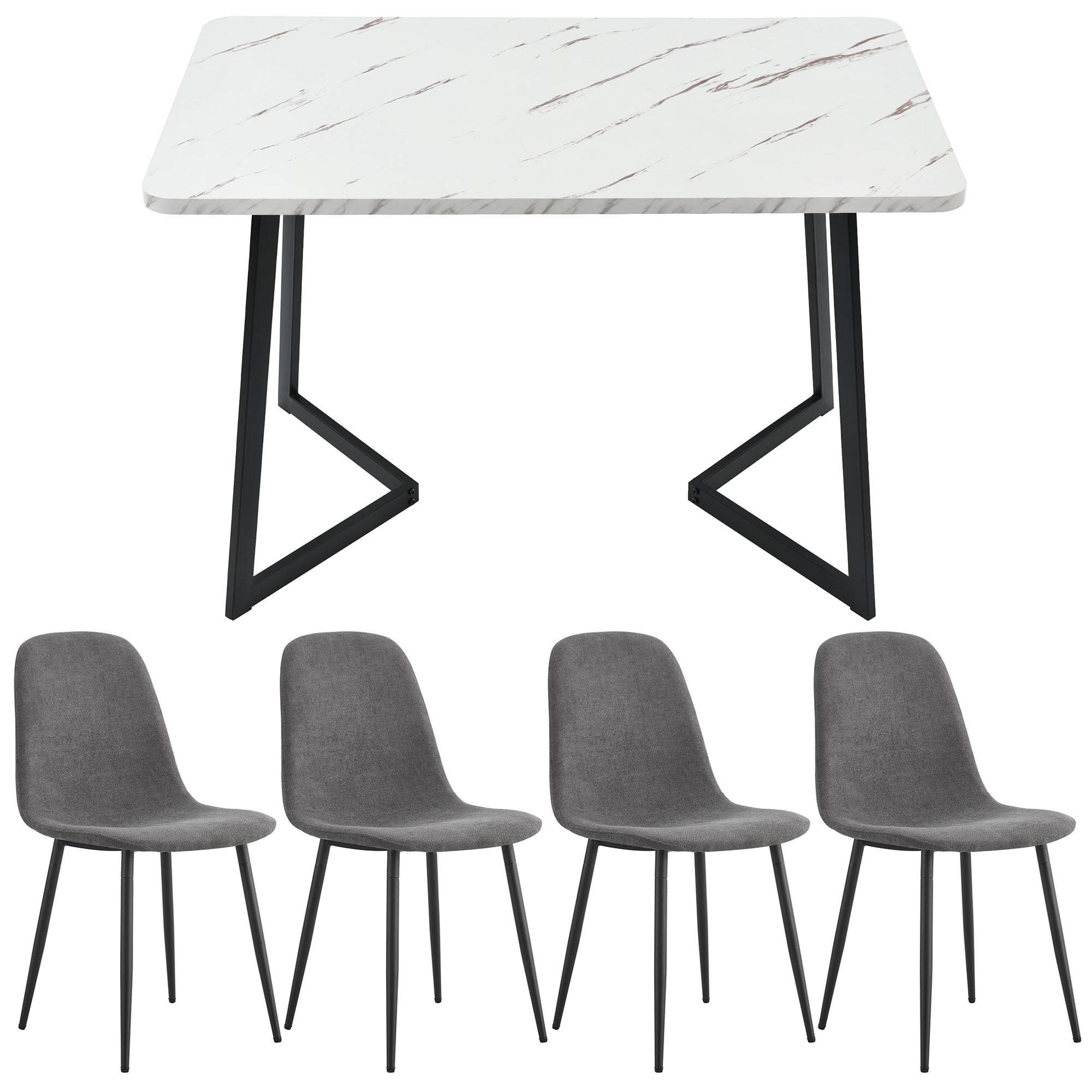 Logidon eetgroep 5-delige moderne gedekte tafel marmeren tafel grijze stoelen
