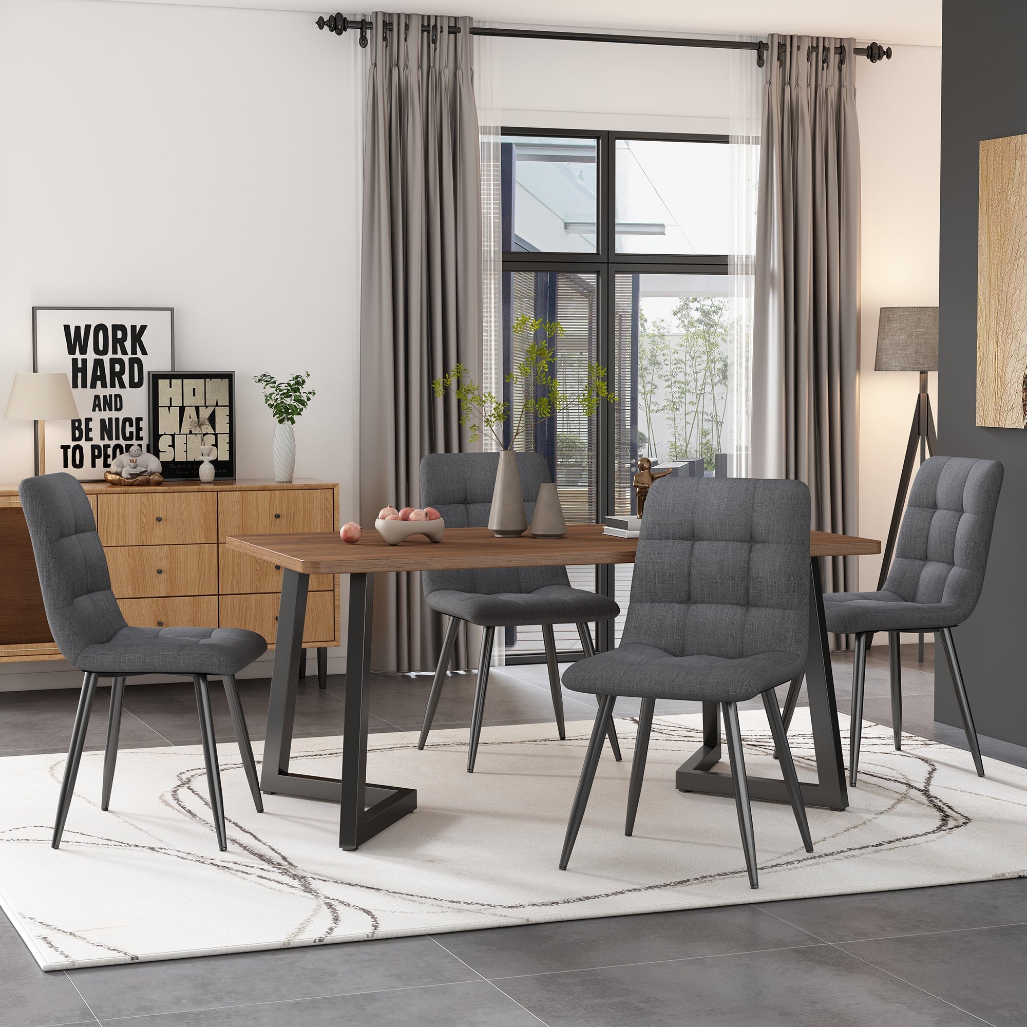 Logidon eettafel 117x68 cm zwart walnoot houtnerf metalen poten