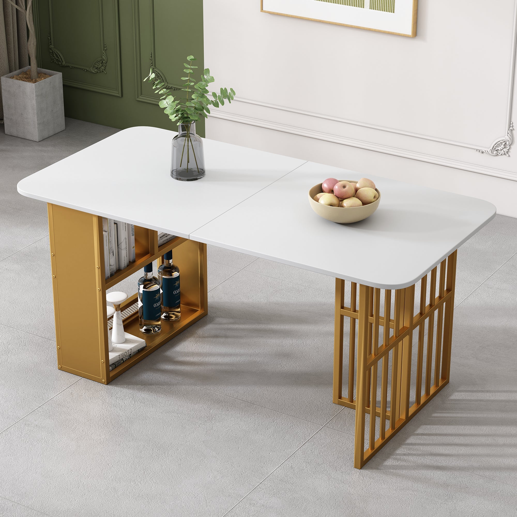 Logidon eetkamertafel 160x80 wit met opbergruimte goud frame