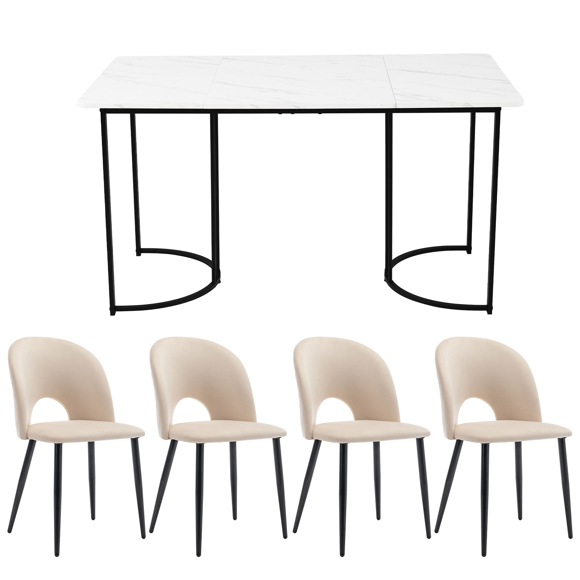 Logidon eetgroep 140x80 eettafelset beige fluwelen stoelen ruitpatroon