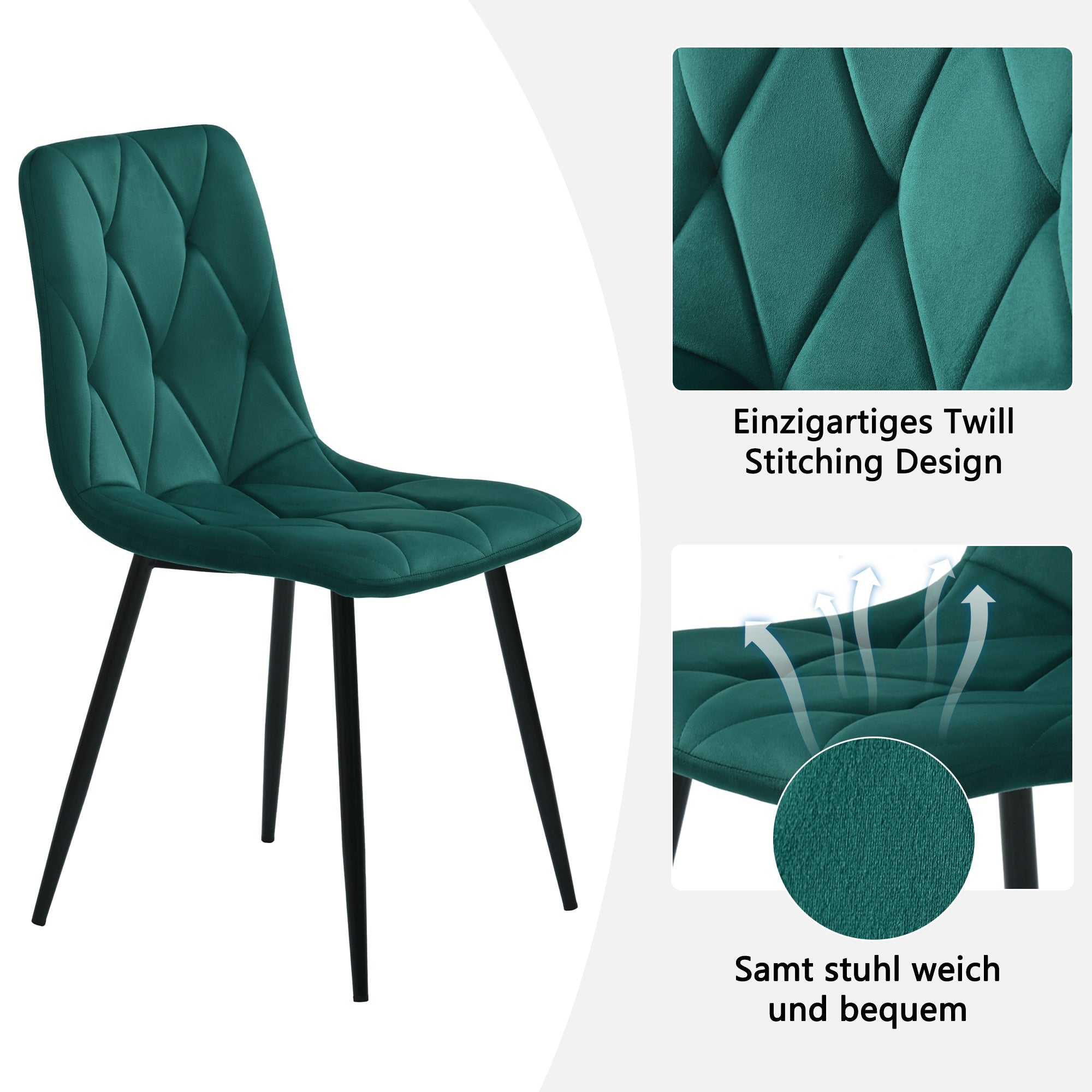 Logidon eettafelset 5-delig ronde marmerlook tafel en groene velours stoelen