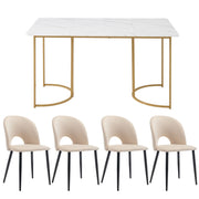 Logidon dining table set 140x80 velvet chairs beige diamond pattern