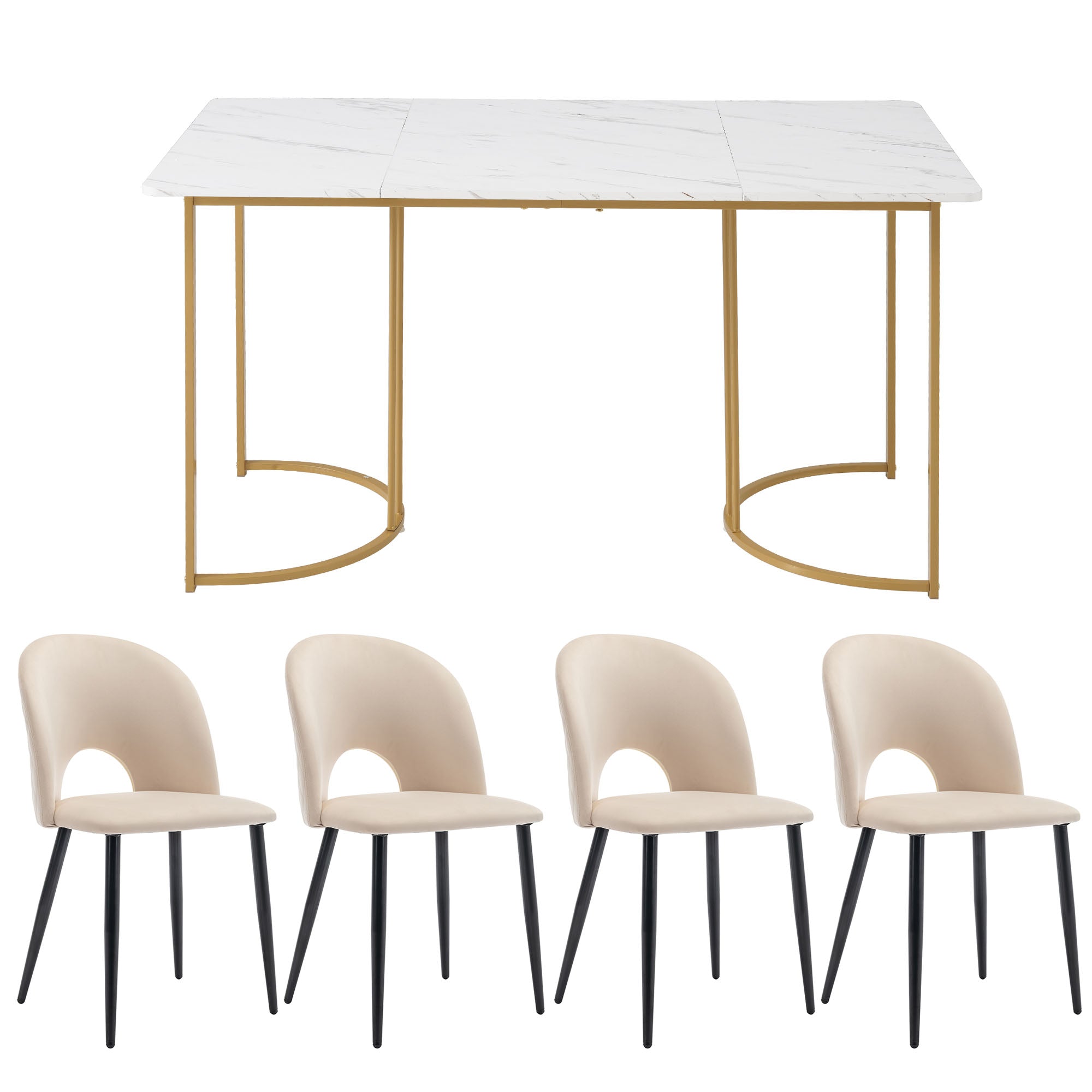 Logidon eettafelset 140x80 fluwelen stoelen beige ruitpatroon