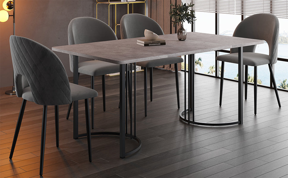 Logidon Eetkamerset 140x80 cm met 4 stoelen grijs fluweel ruitpatroon