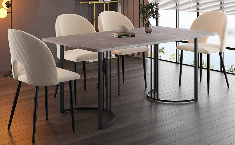 Logidon Eettafelset 140x80cm Eettafelset met 4 stoelen Beige fluweel ruitpatroon