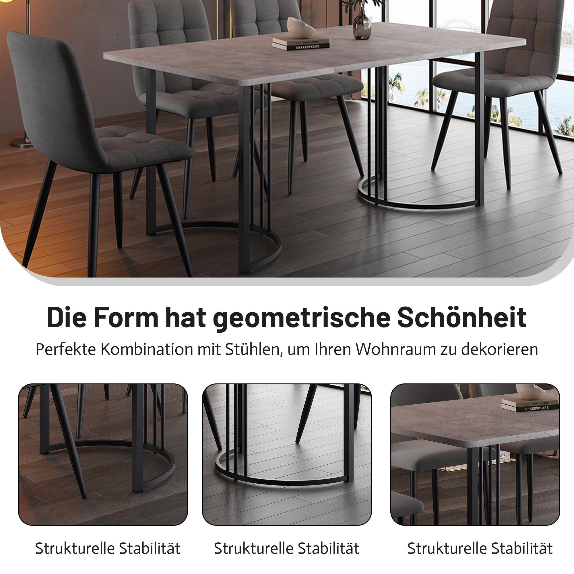 Logidon eettafel 140x80 cm grijs marmerpatroon verstelbare poten