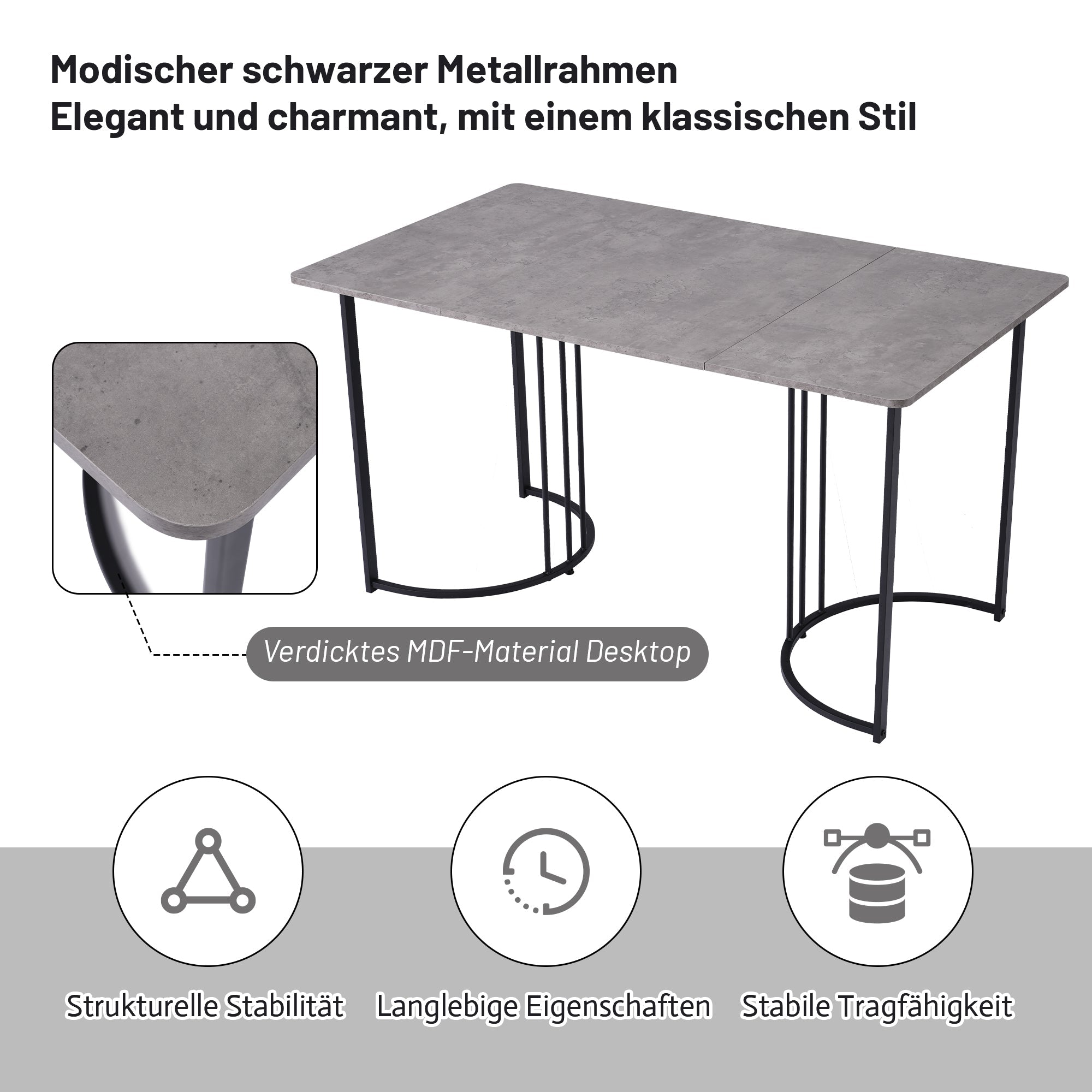 Logidon eettafel 140x80 cm grijs marmerpatroon verstelbare poten