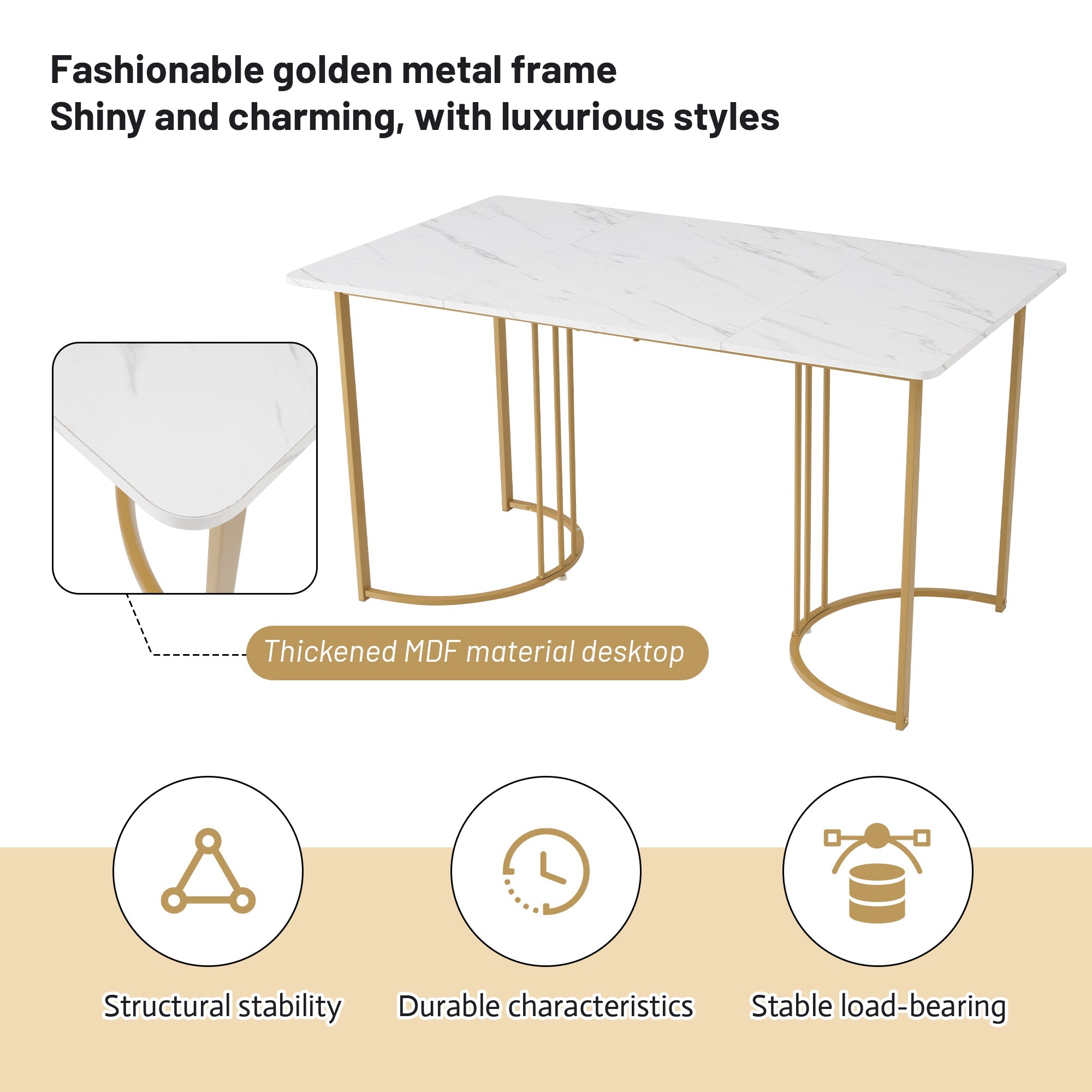 Logidon eettafel 140 x 80 cm wit marmerpatroon gouden metalen poten