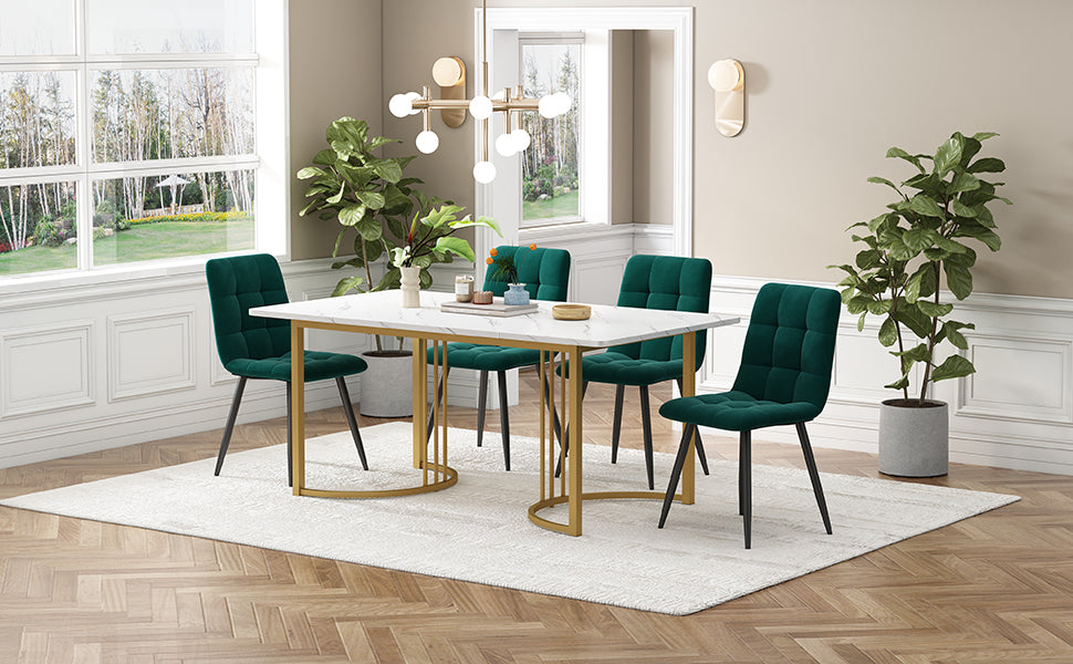 Logidon dining group 5-piece white dining table 140x80 dark green velvet chairs
