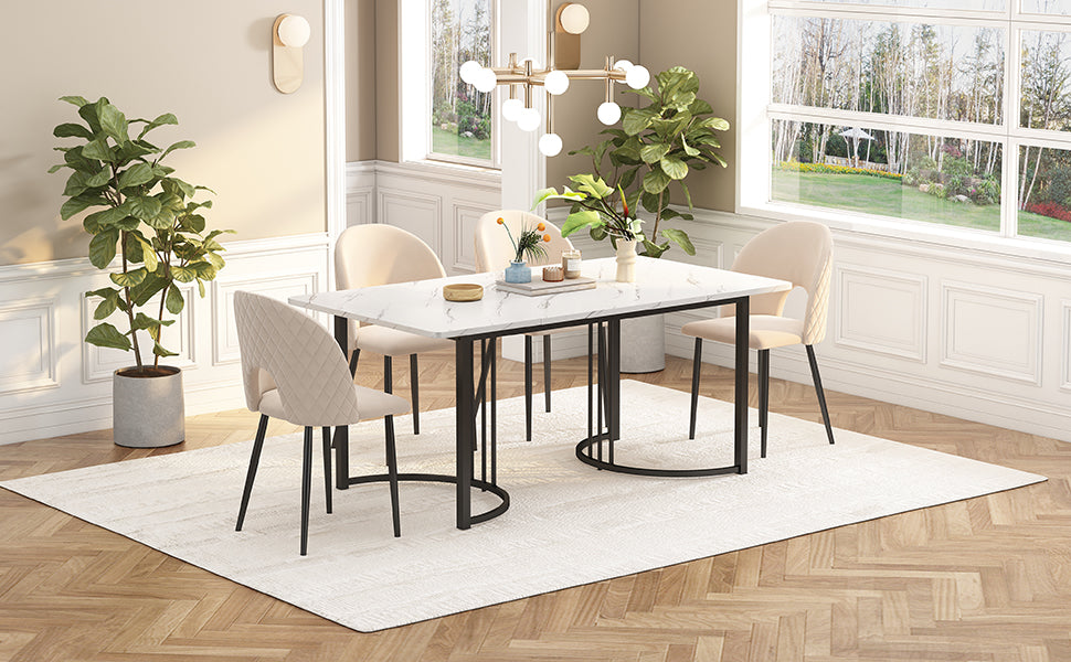 Logidon eettafel 140x80 cm marmerpatroon wit zwart metalen frame