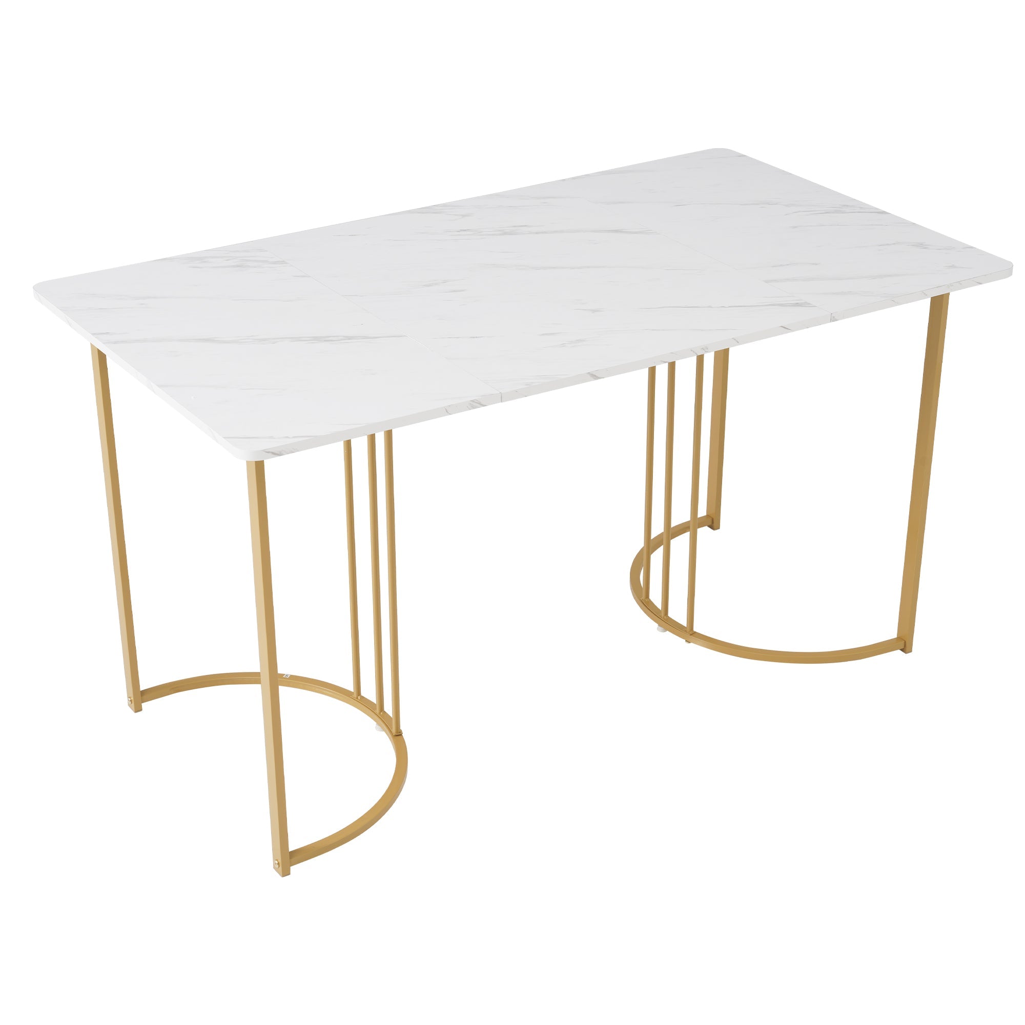 Logidon eettafel 140 x 80 cm wit marmerpatroon gouden metalen poten