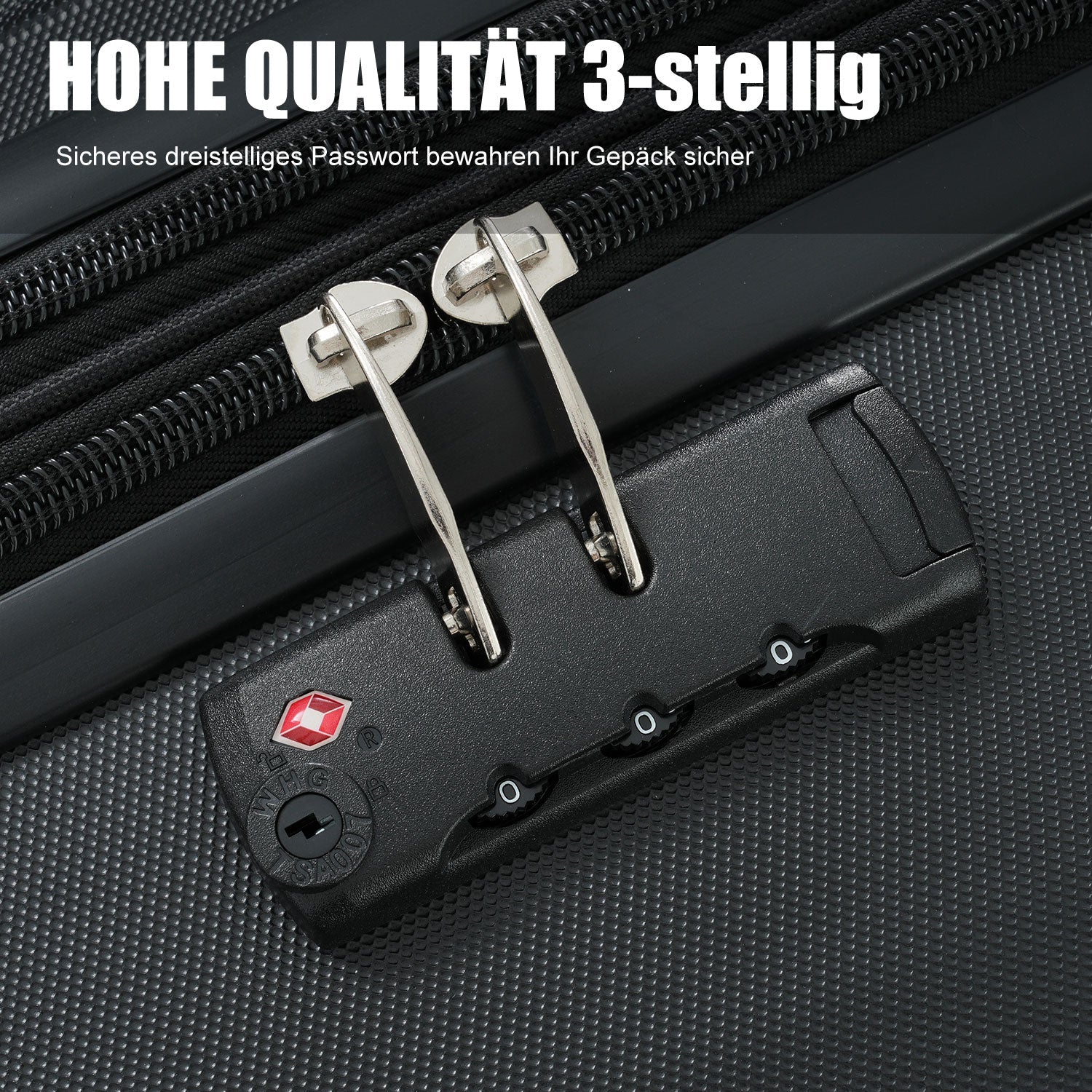 Logidon kofferset M-L-XL hardcase zwart TSA slot