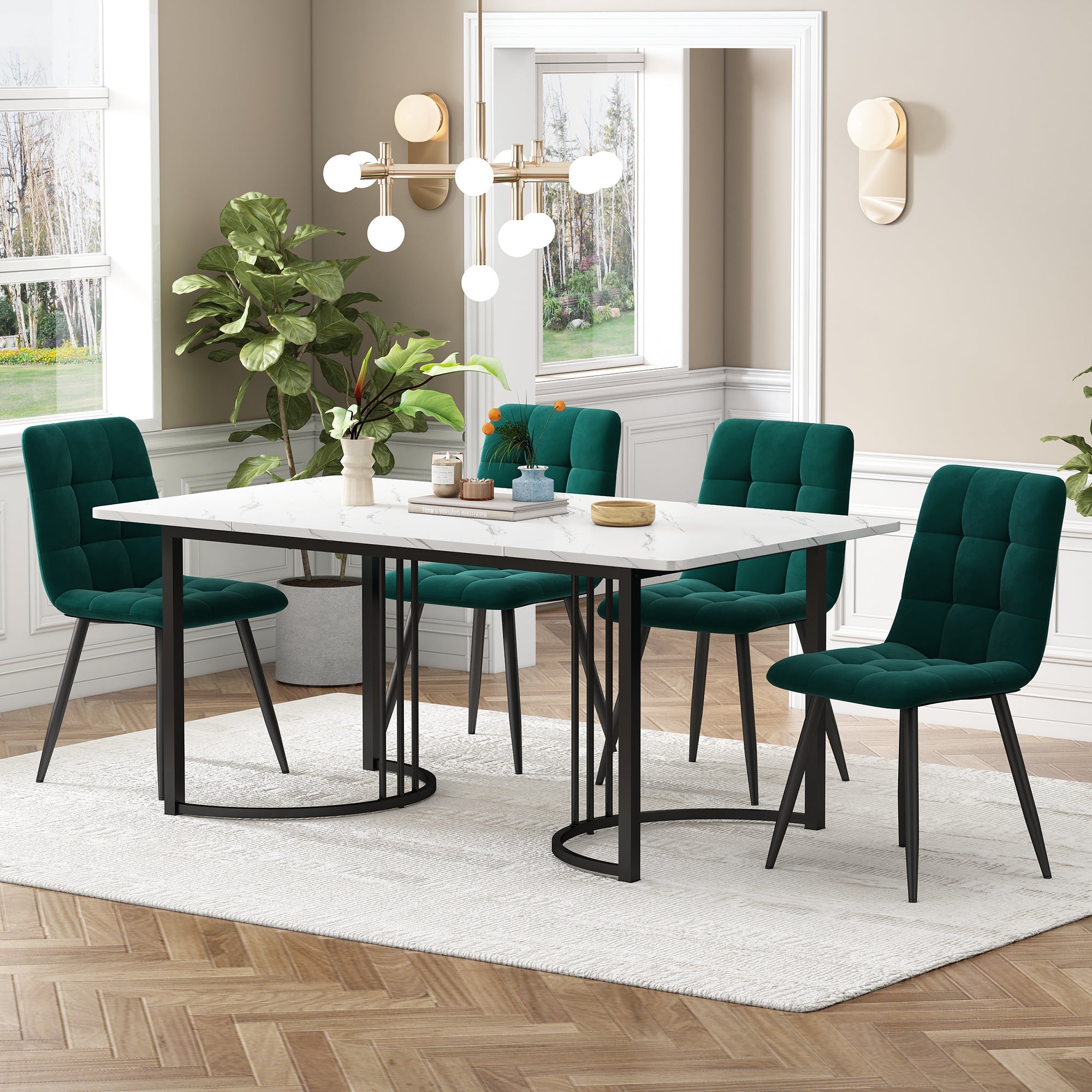 Logidon eetgroep 5-delig 140x80 cm witte MDF tafel donkergroene stoelen