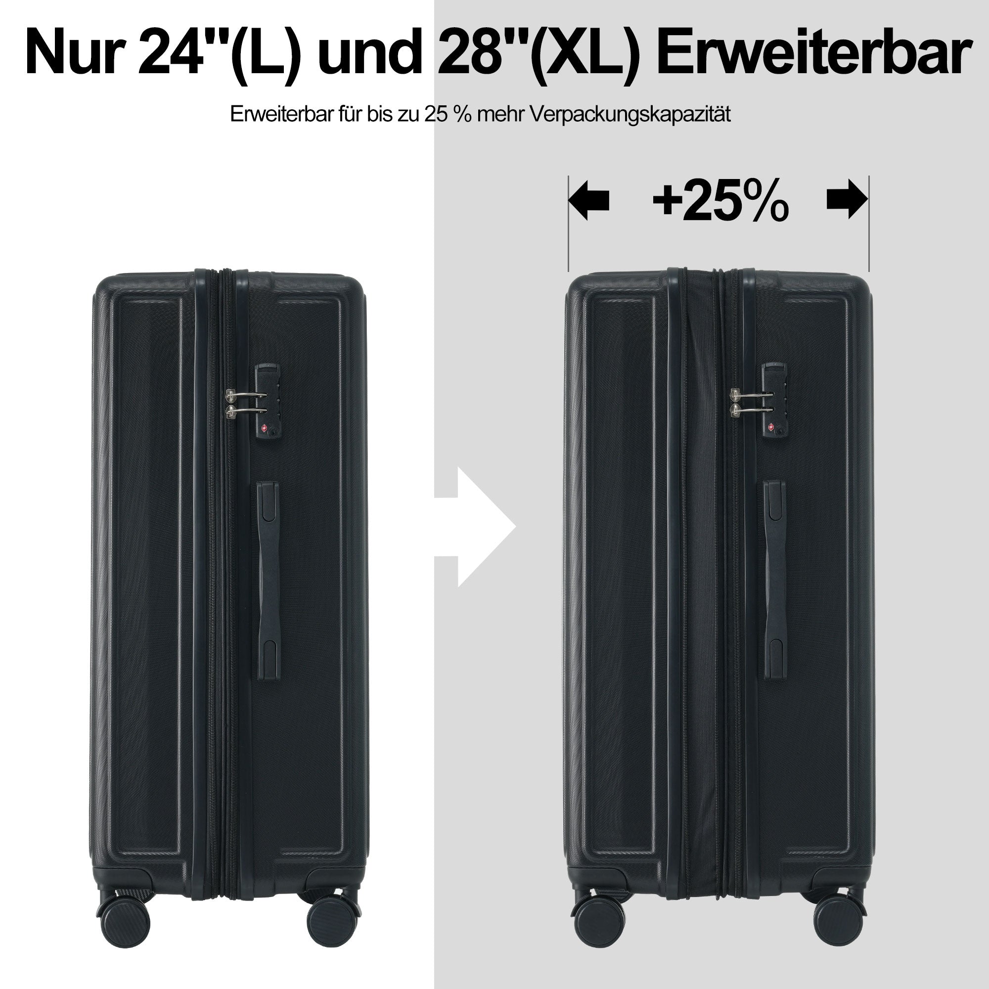 Logidon kofferset M-L-XL hardcase zwart TSA slot