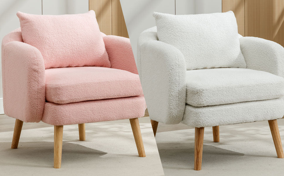 Logidon Teddy Fluwelen Fauteuil Roze Extra Dik Kussen Massief Houten Poten