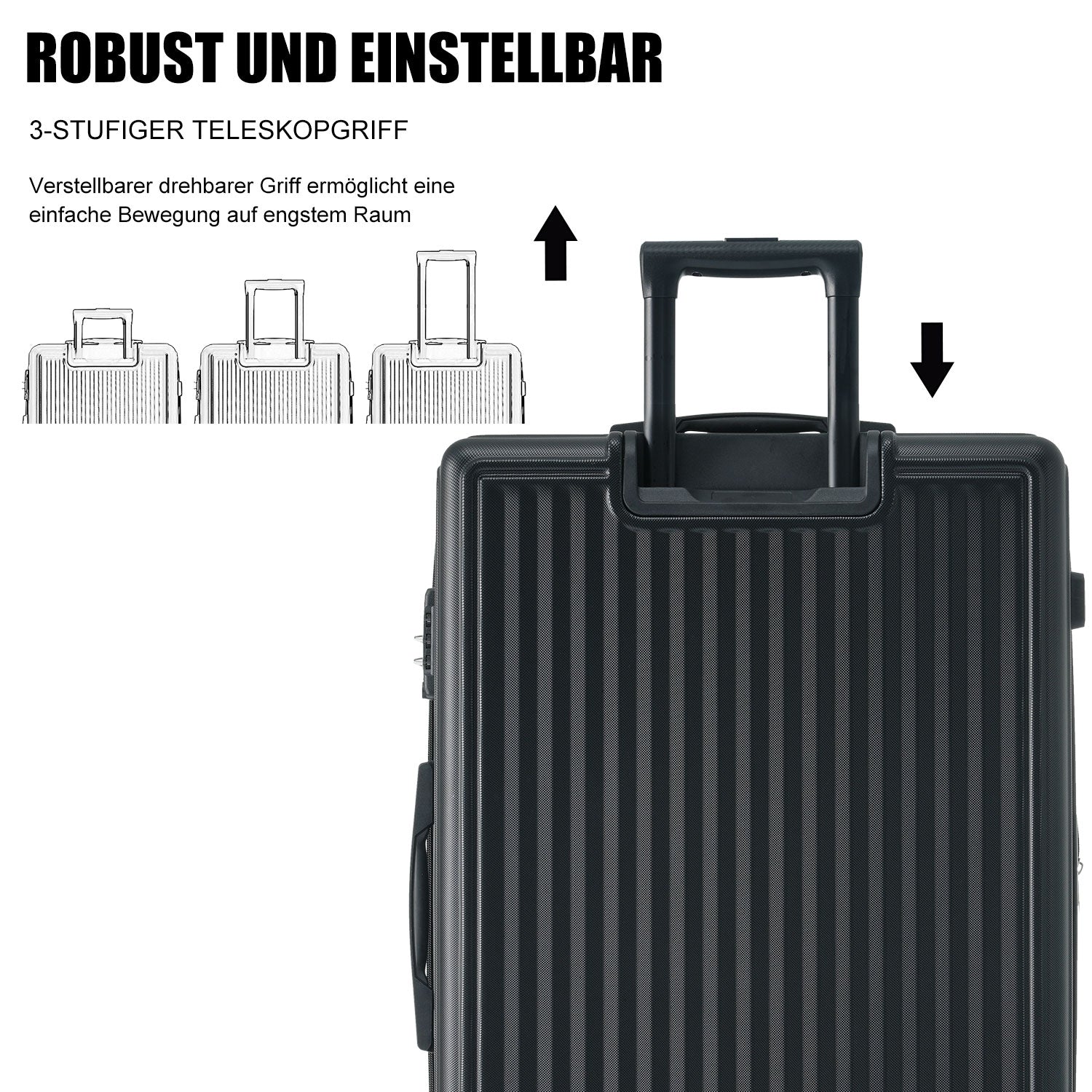 Logidon kofferset M-L-XL hardcase zwart TSA slot
