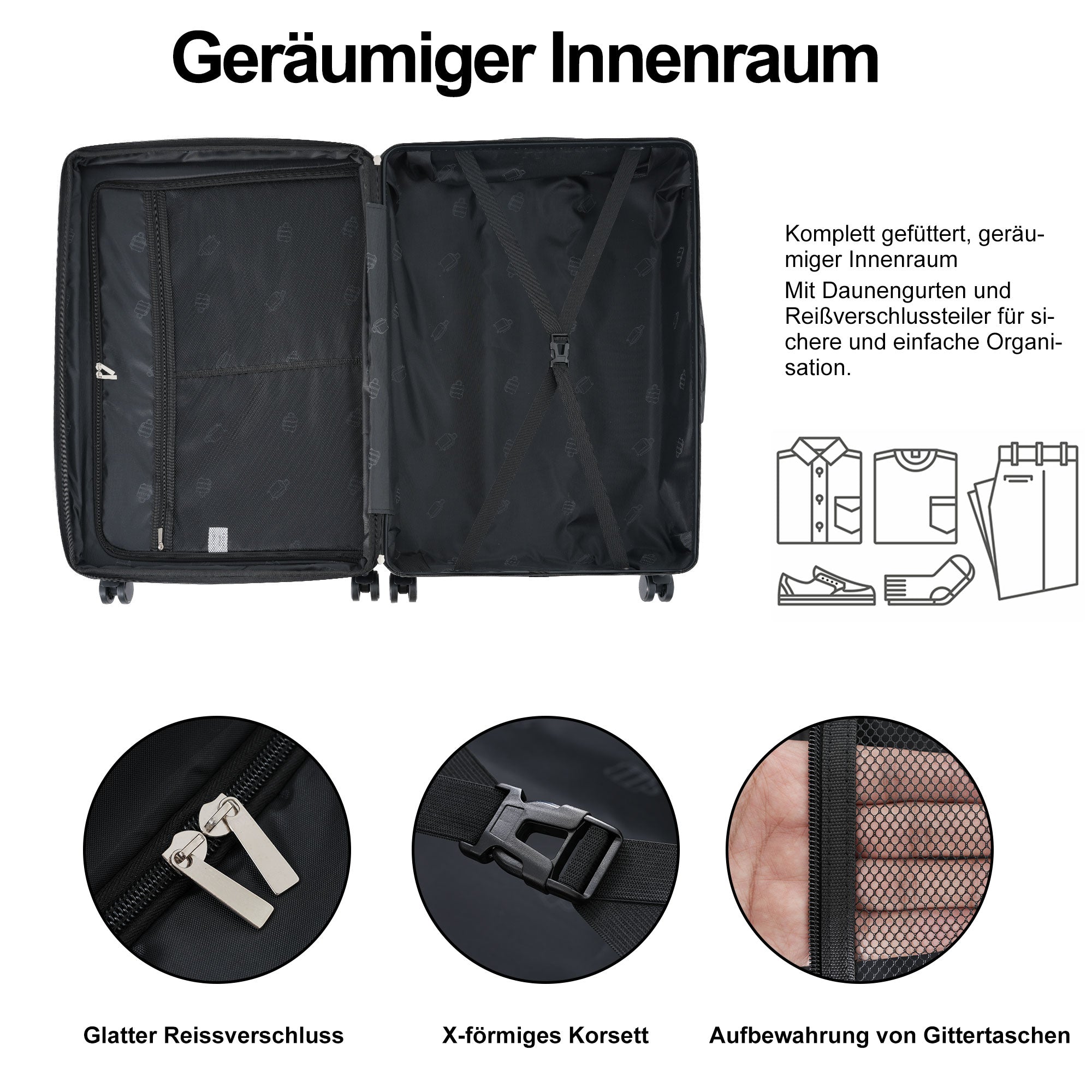 Logidon kofferset M-L-XL hardcase zwart TSA slot