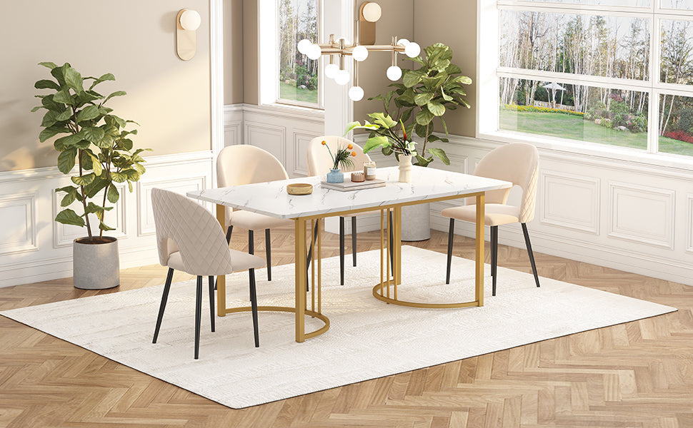 Logidon eettafel 140 x 80 cm wit marmerpatroon gouden metalen poten