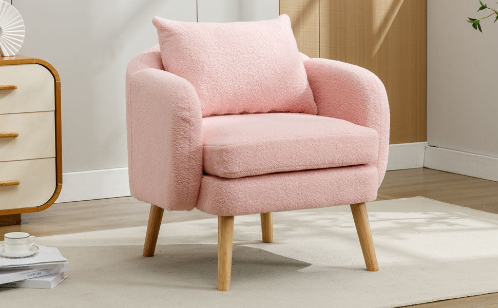 Logidon Teddy Fluwelen Fauteuil Roze Extra Dik Kussen Massief Houten Poten
