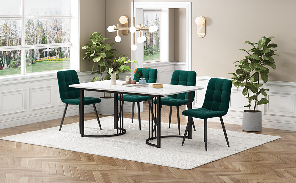 Logidon eetgroep 5-delig 140x80 cm witte MDF tafel donkergroene stoelen