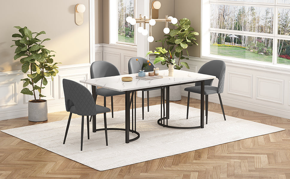 Logidon eetgroep fluweel grijs 4 stoelen tafel 140x80 cm wit zwart