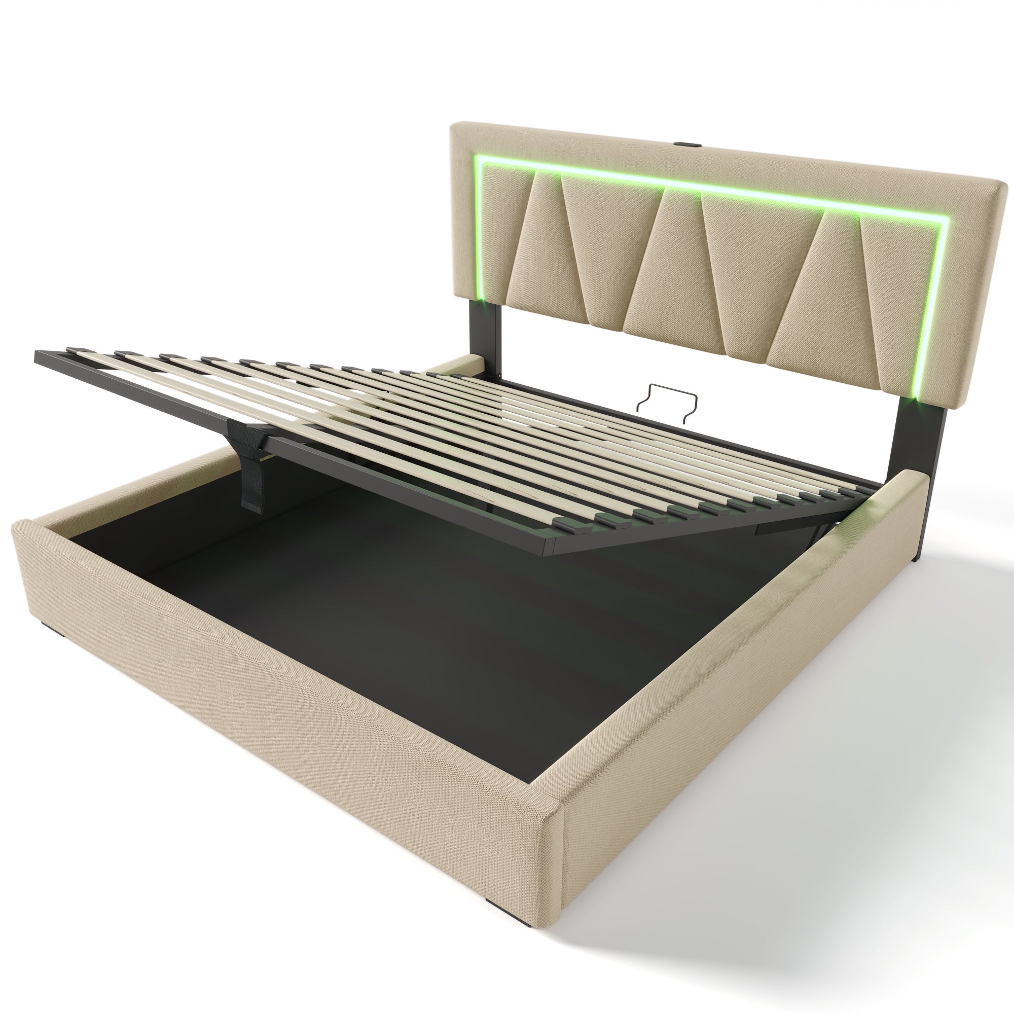 Logidon gestoffeerd bed LED tweepersoonsbed met USB Type C oplaadfunctie 160x200