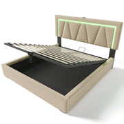 Logidon gestoffeerd bed 140x200 beige met LED-verlichting en USB Type C