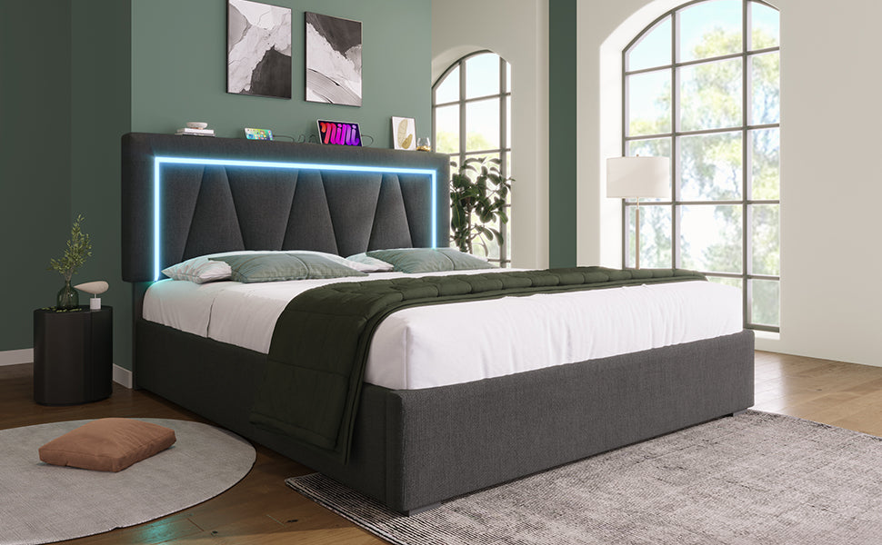 Logidon gestoffeerd bed 160x200 LED-verlichting USB C oplaadfunctie