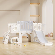 Logidon 6 in 1 Speelset Kinderglijbaan met basketbalplatforms Grijs Wit