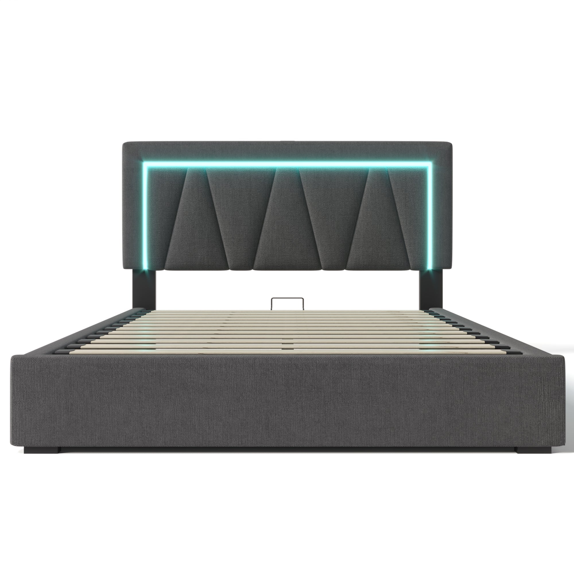 Logidon gestoffeerd bed LED tweepersoonsbed 160x200 grijs USB-C oplaadfunctie