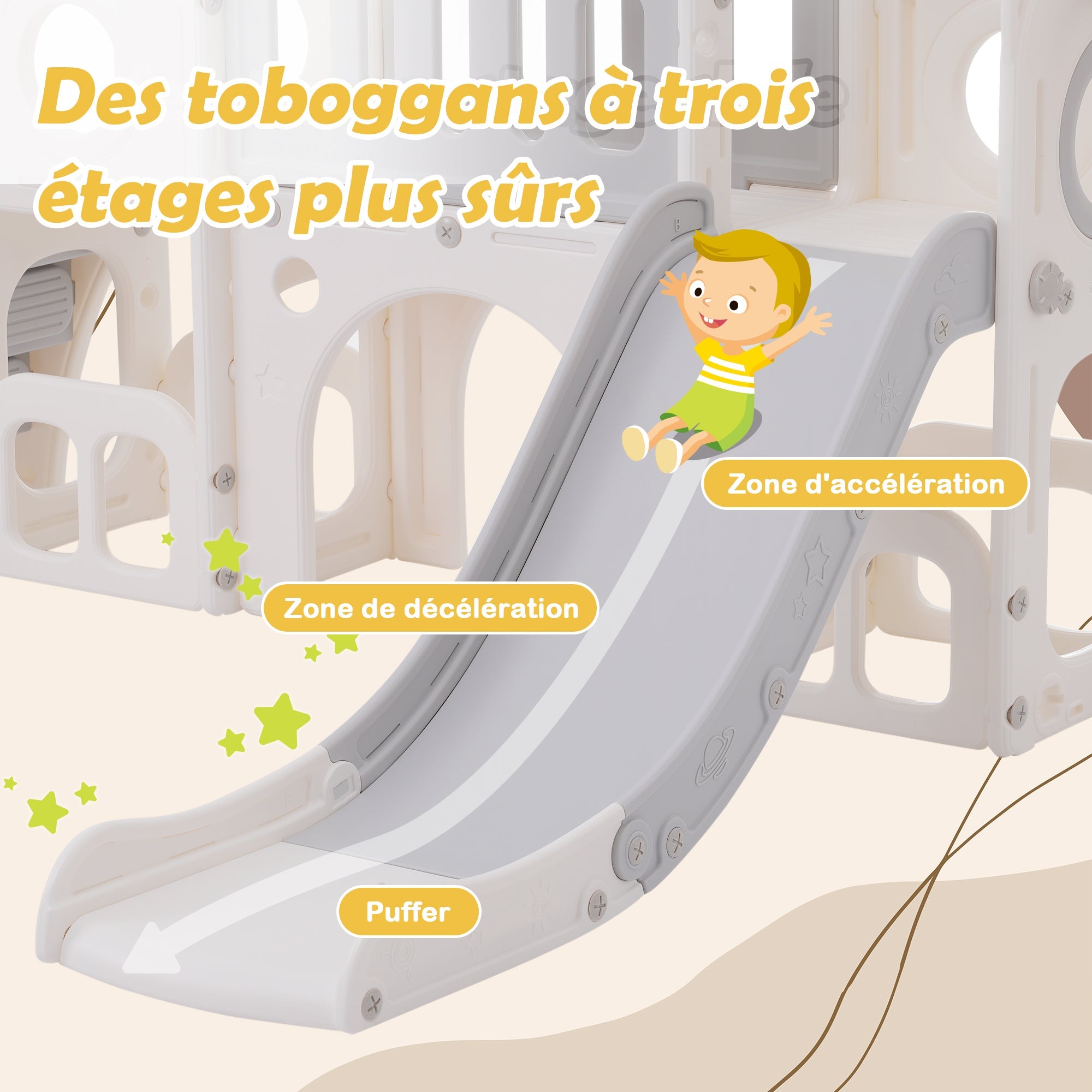 Logidon 6 in 1 Speelset Kinderglijbaan met basketbalplatforms Grijs Wit