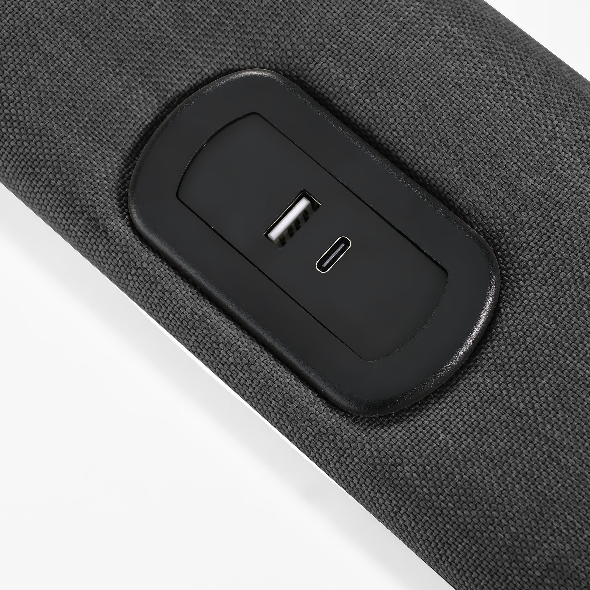 Logidon gestoffeerd bed LED tweepersoonsbed 160x200 grijs USB-C oplaadfunctie