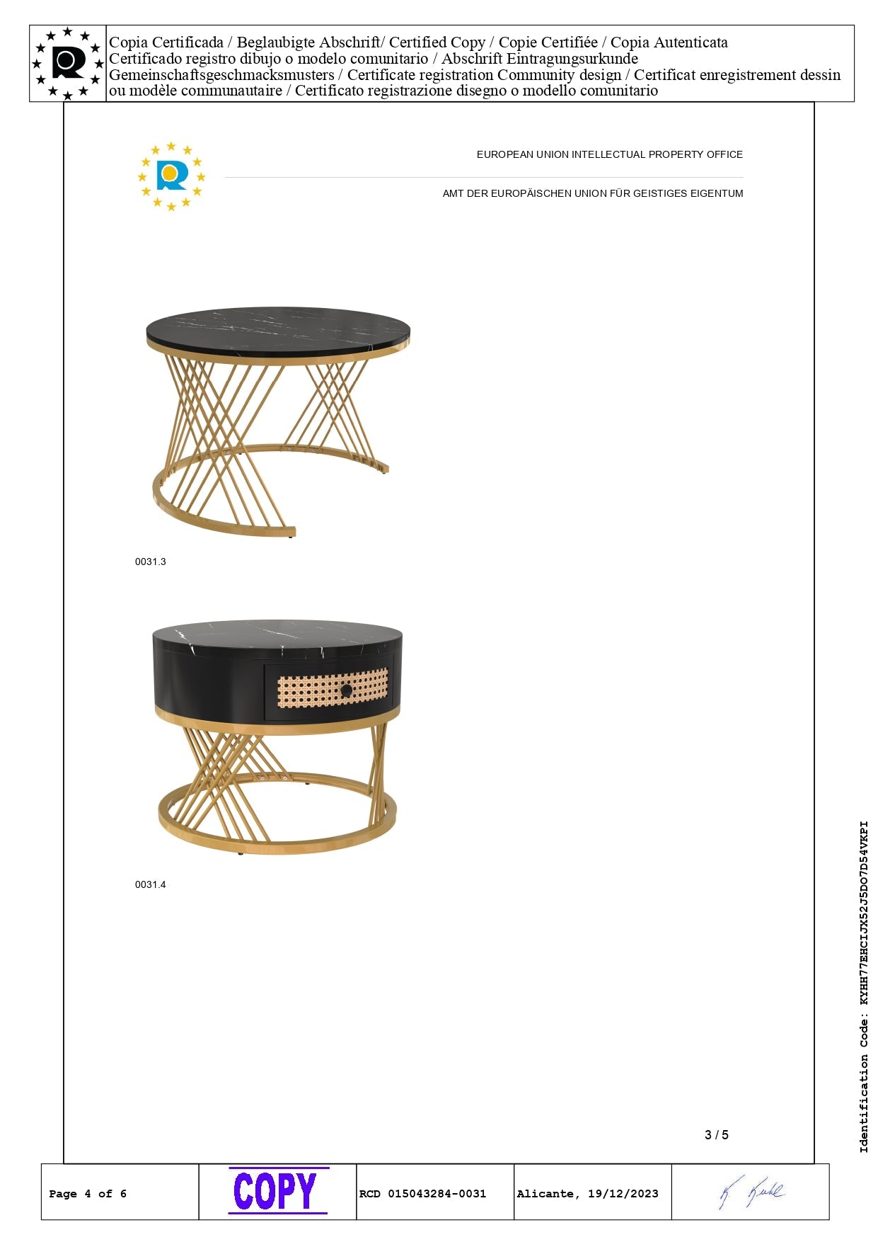 Logidon 2in1 salontafel zwart marmerlook rotan lades goud 70x70