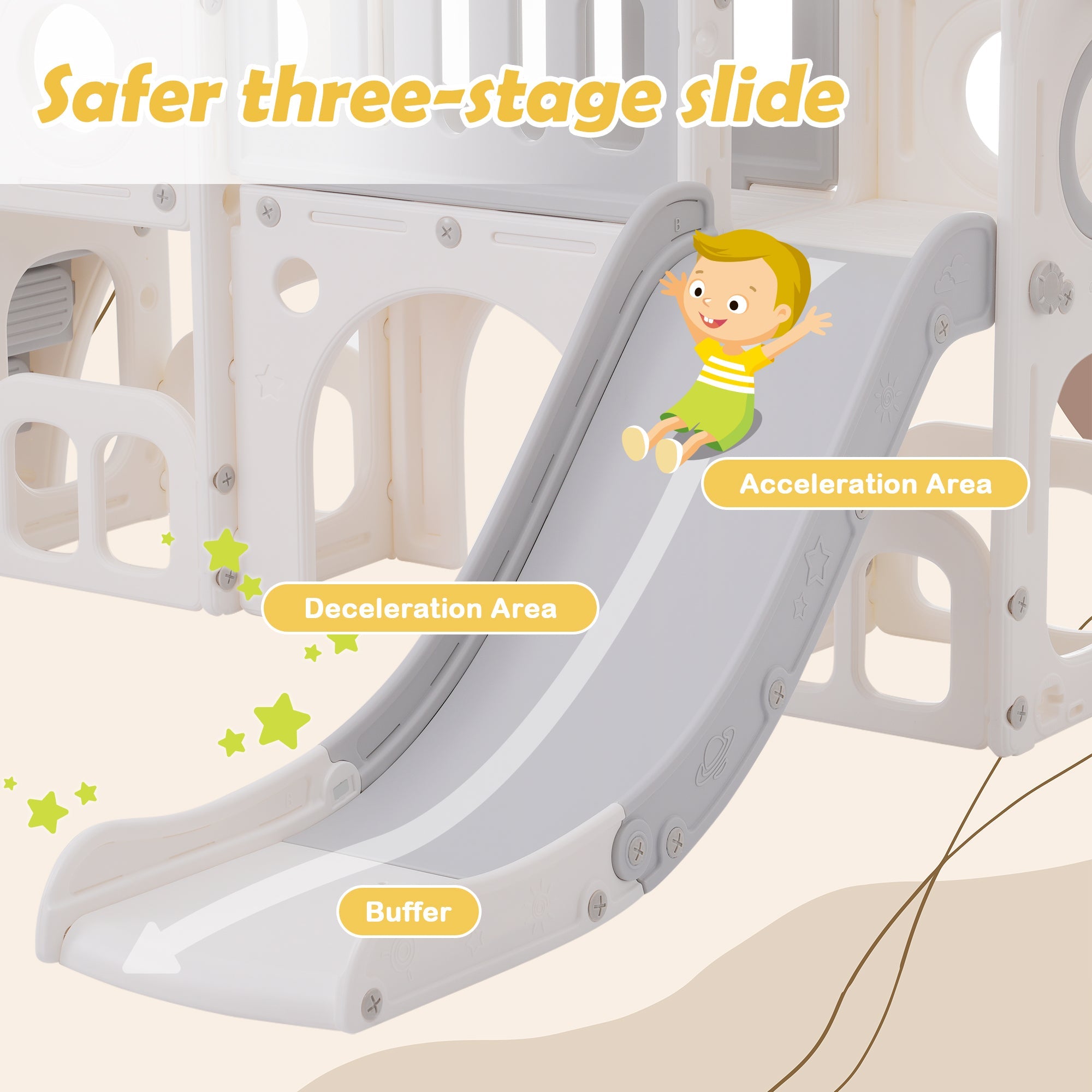 Logidon 6 in 1 Speelset Kinderglijbaan met basketbalplatforms Grijs Wit