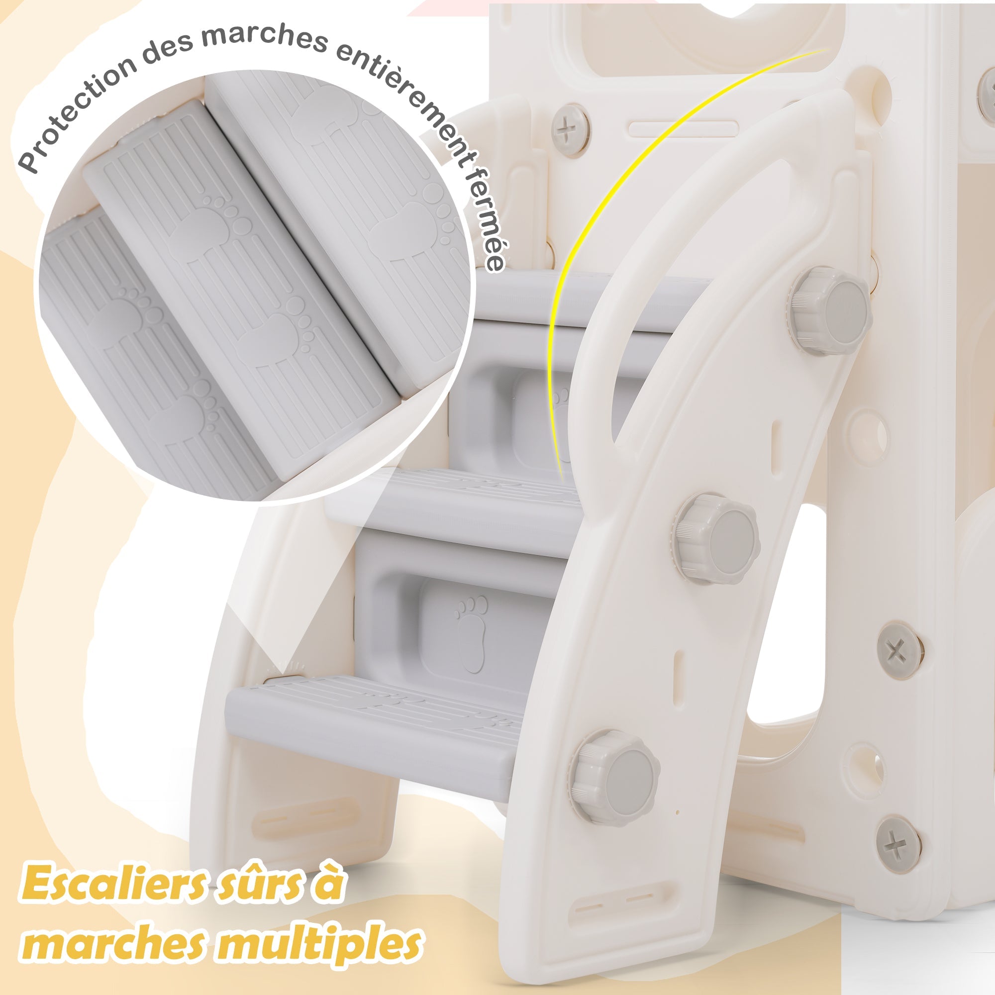 Logidon 6 in 1 Speelset Kinderglijbaan met basketbalplatforms Grijs Wit