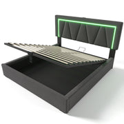 Logidon gestoffeerd bed LED tweepersoonsbed 160x200 grijs USB-C oplaadfunctie