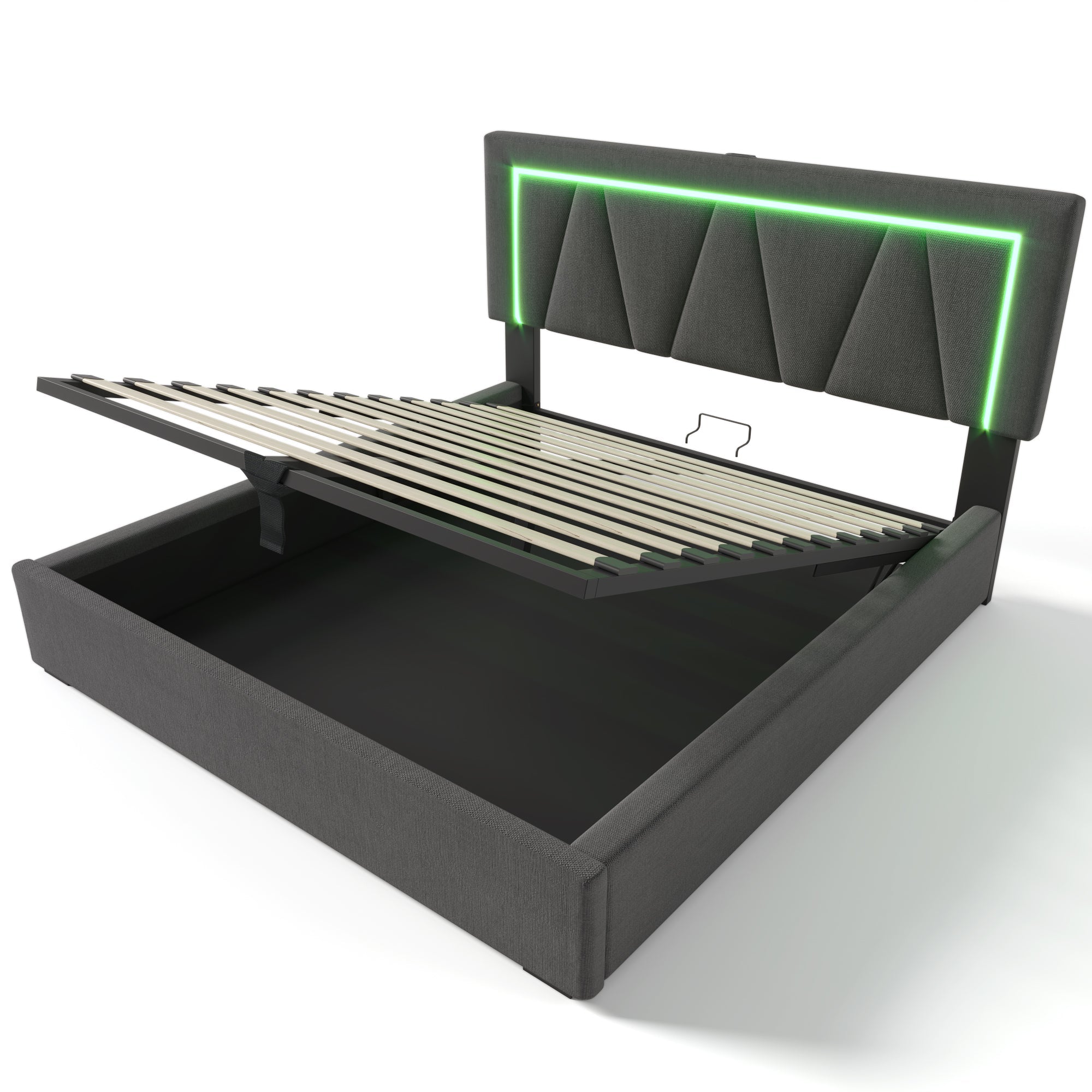 Logidon gestoffeerd bed LED tweepersoonsbed 160x200 grijs USB-C oplaadfunctie