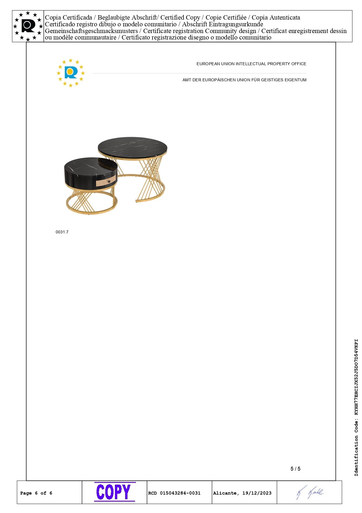Logidon 2in1 salontafel zwart marmerlook rotan lades goud 70x70