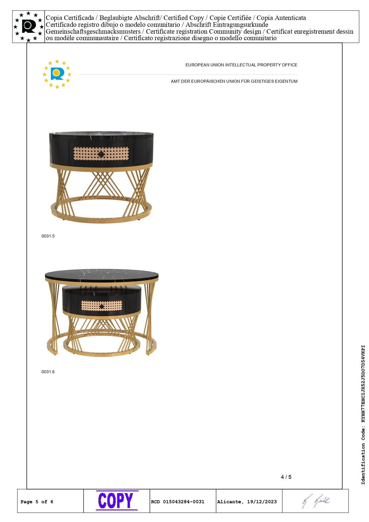 Logidon 2in1 salontafel zwart marmerlook rotan lades goud 70x70