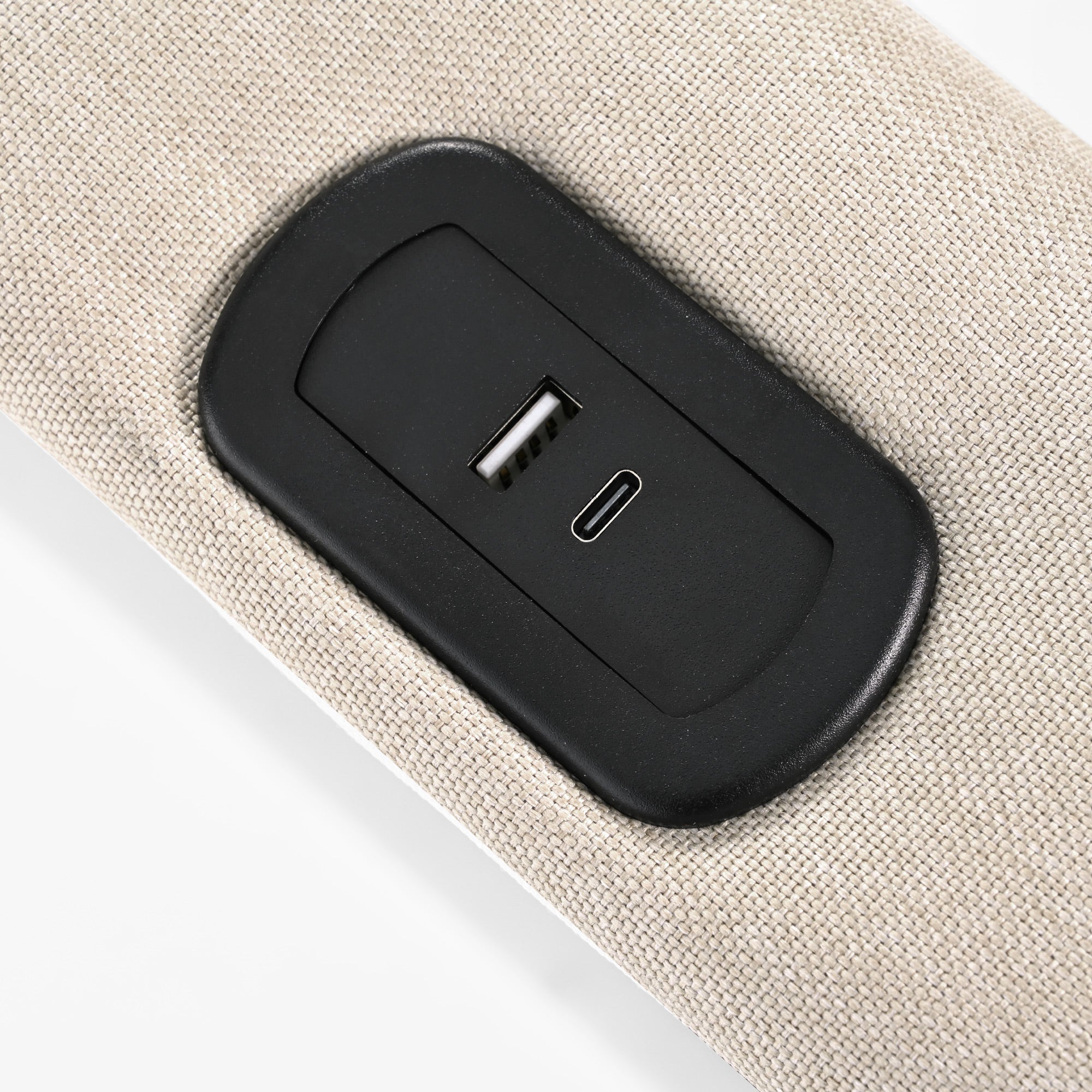 Logidon LED bed 160x200 beige linnen opbergruimte met USB C oplaadfunctie
