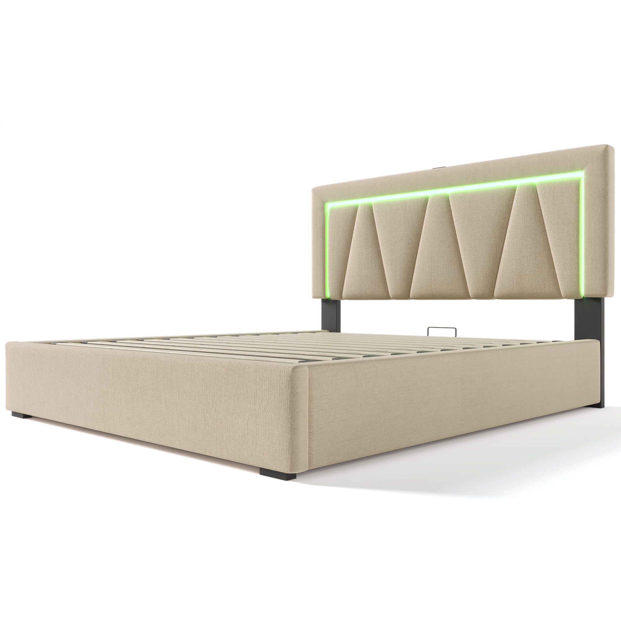 Logidon gestoffeerd bed LED-verlichting USB type C 140x200 beige