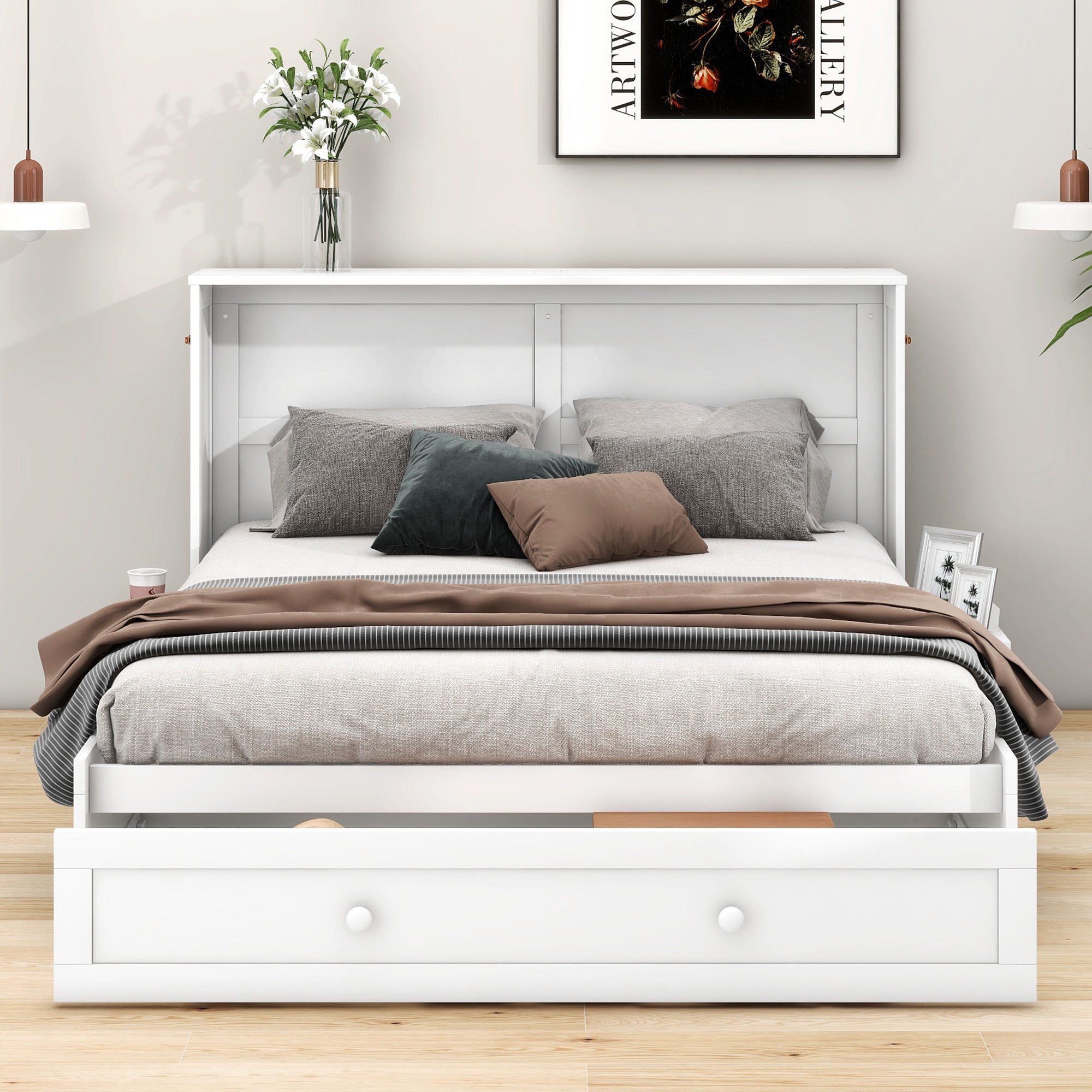 Logidon 140x200 opklapbed met lades en zijplank wit