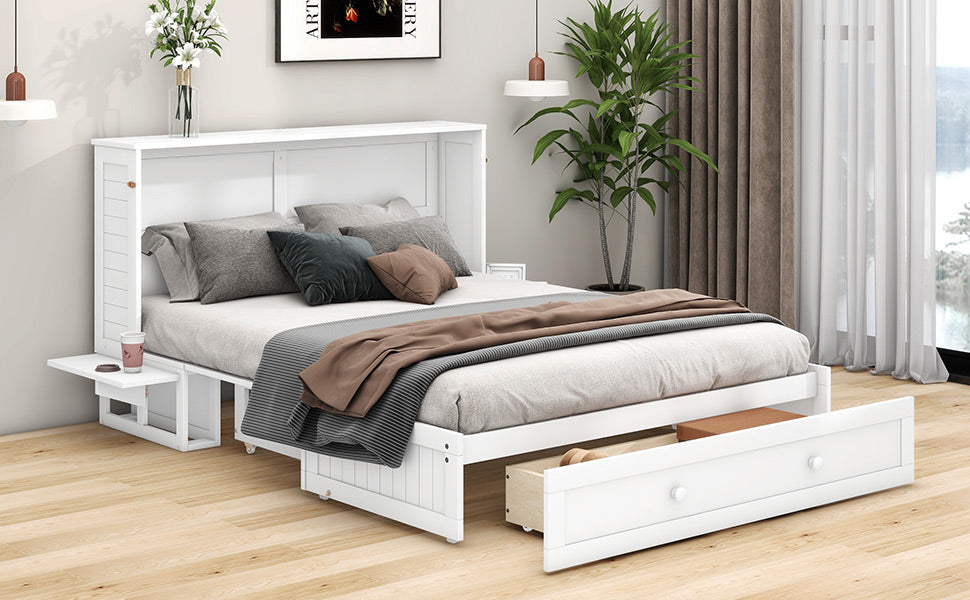 Logidon 140x200 opklapbed met lades en zijplank wit