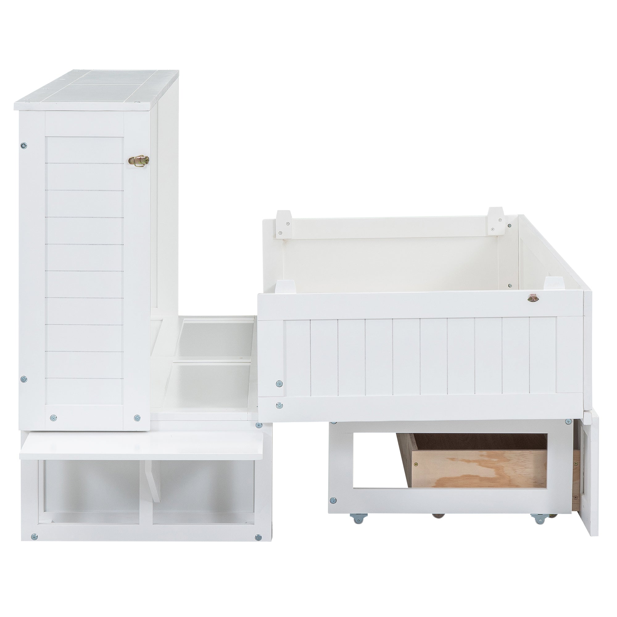 Logidon 140x200 opklapbed met lades en zijplank wit
