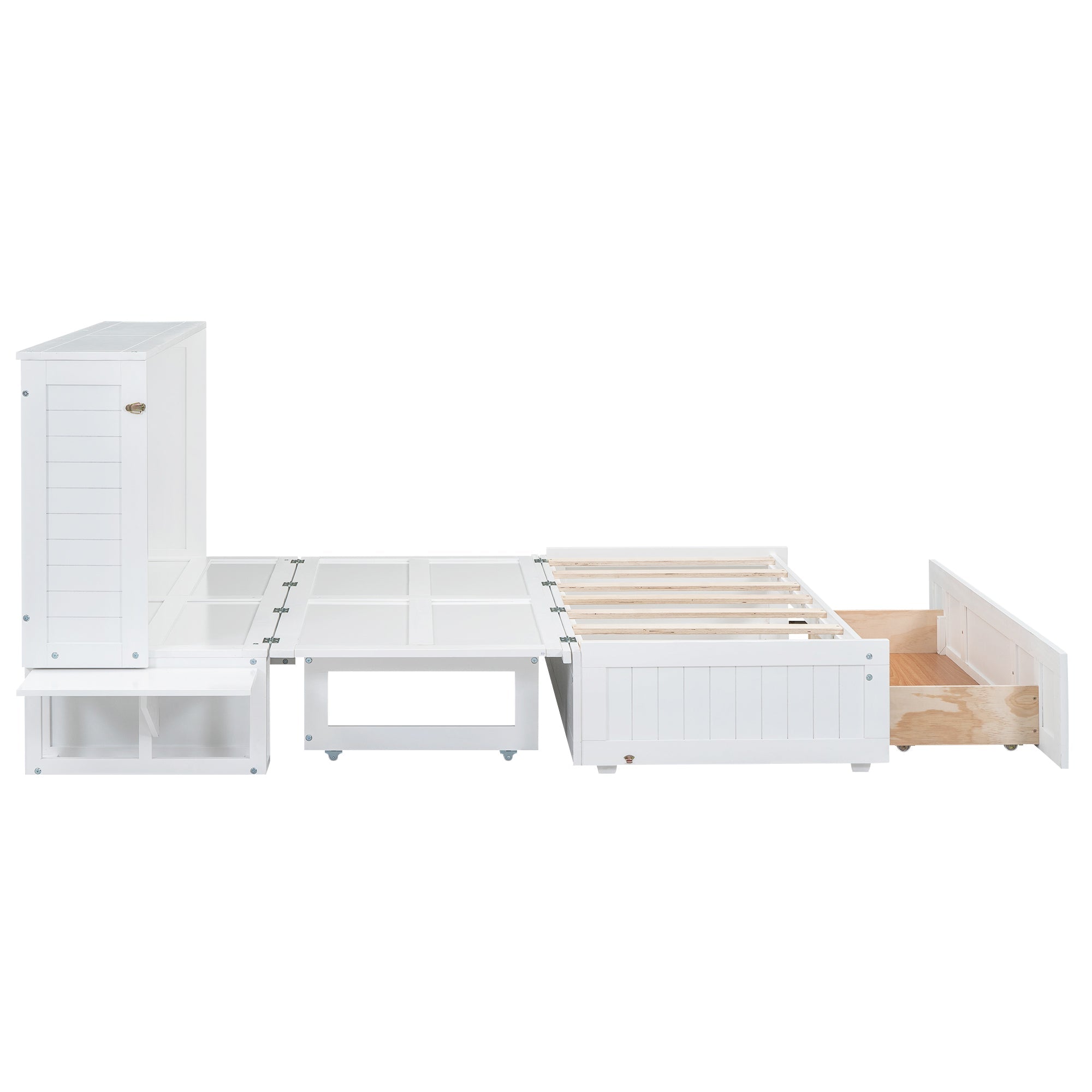Logidon 140x200 opklapbed met lades en zijplank wit
