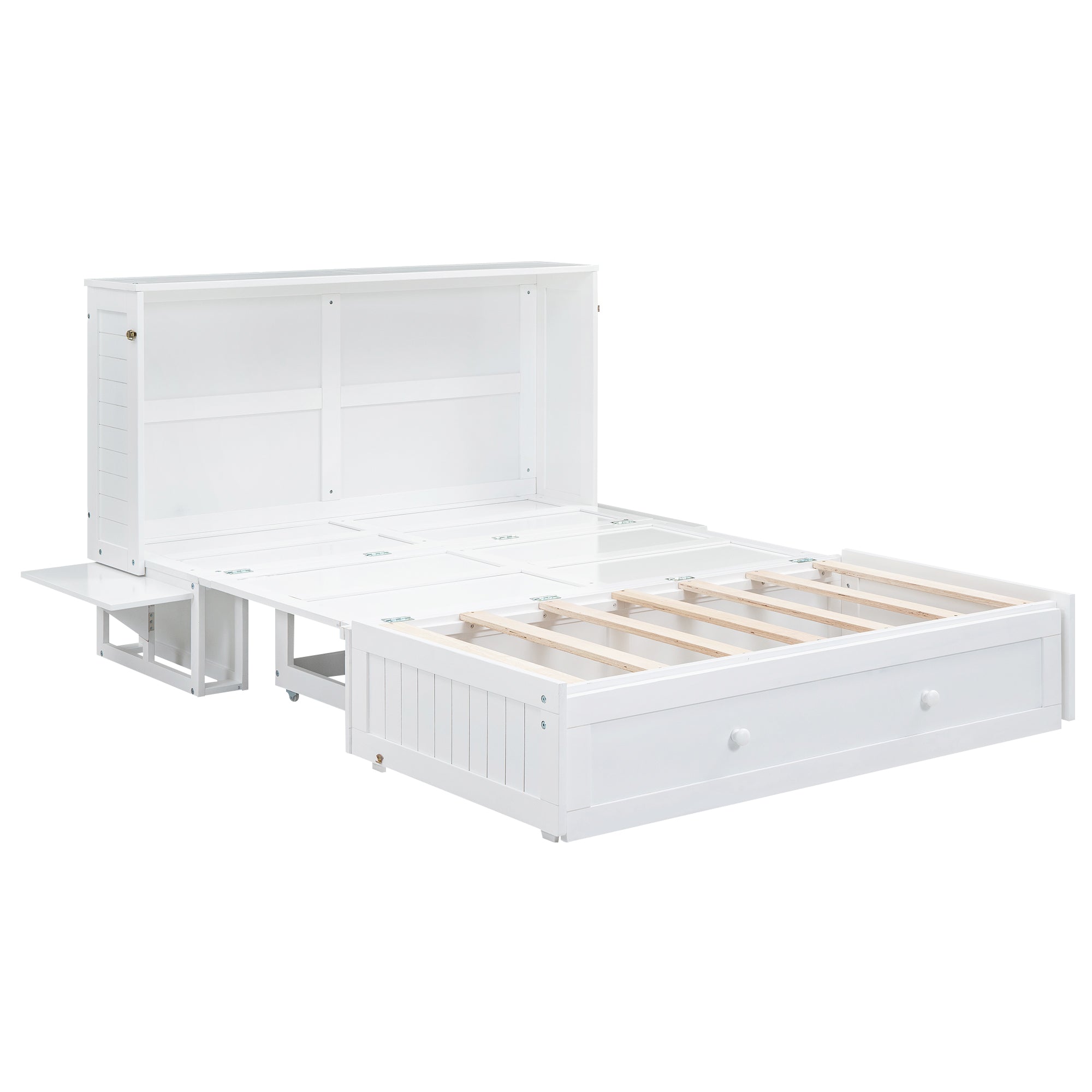 Logidon 140x200 opklapbed met lades en zijplank wit