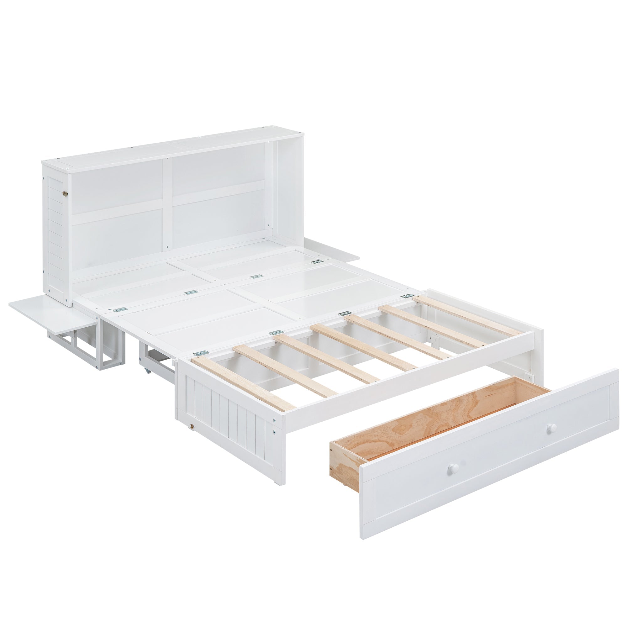 Logidon 140x200 opklapbed met lades en zijplank wit