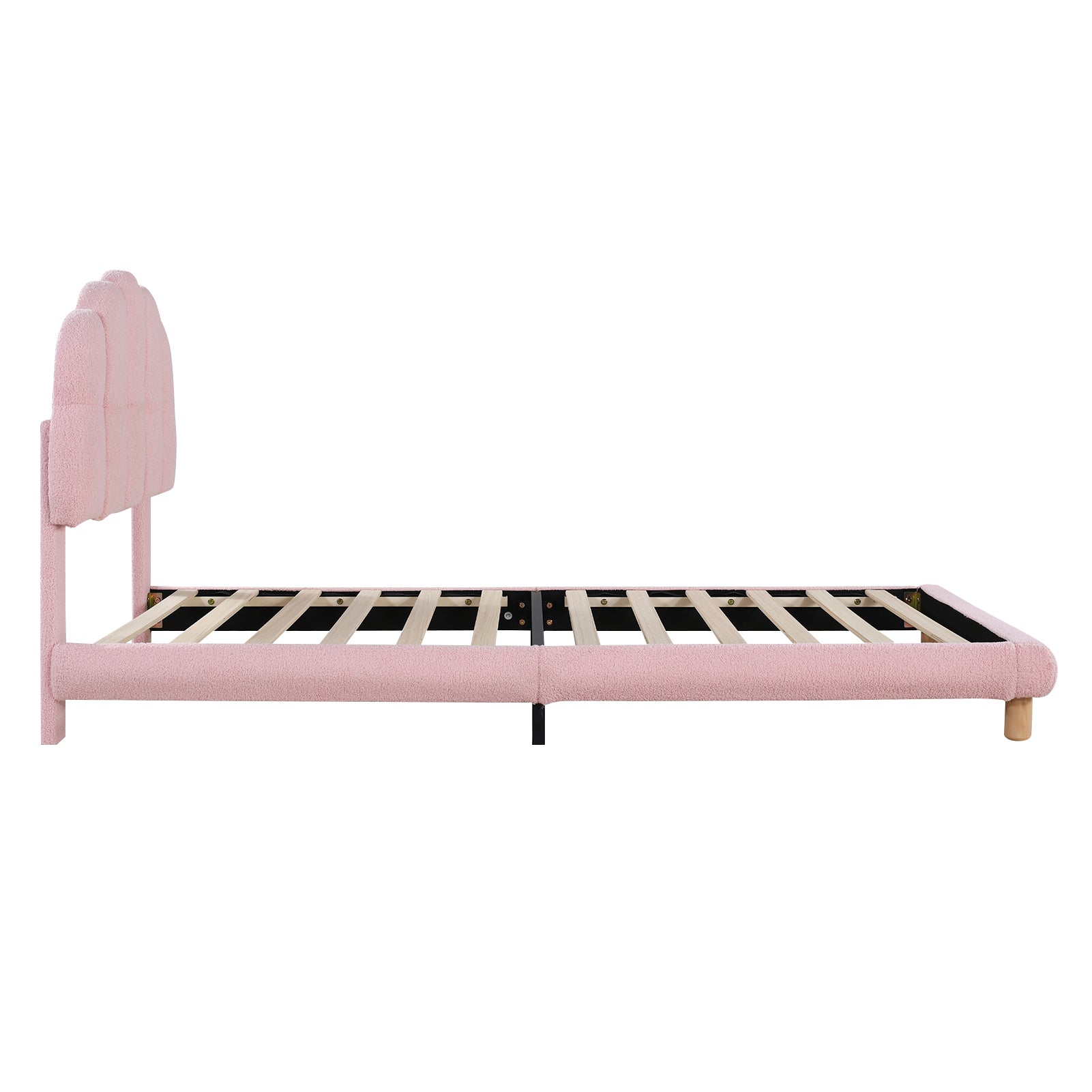 Logidon fluweel gestoffeerd bed 90x200 roze met houten lattenbodem